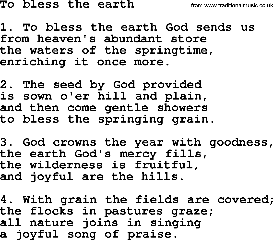 Presbyterian Hymns collection, Hymn: To Bless The Earth, lyrics and PDF