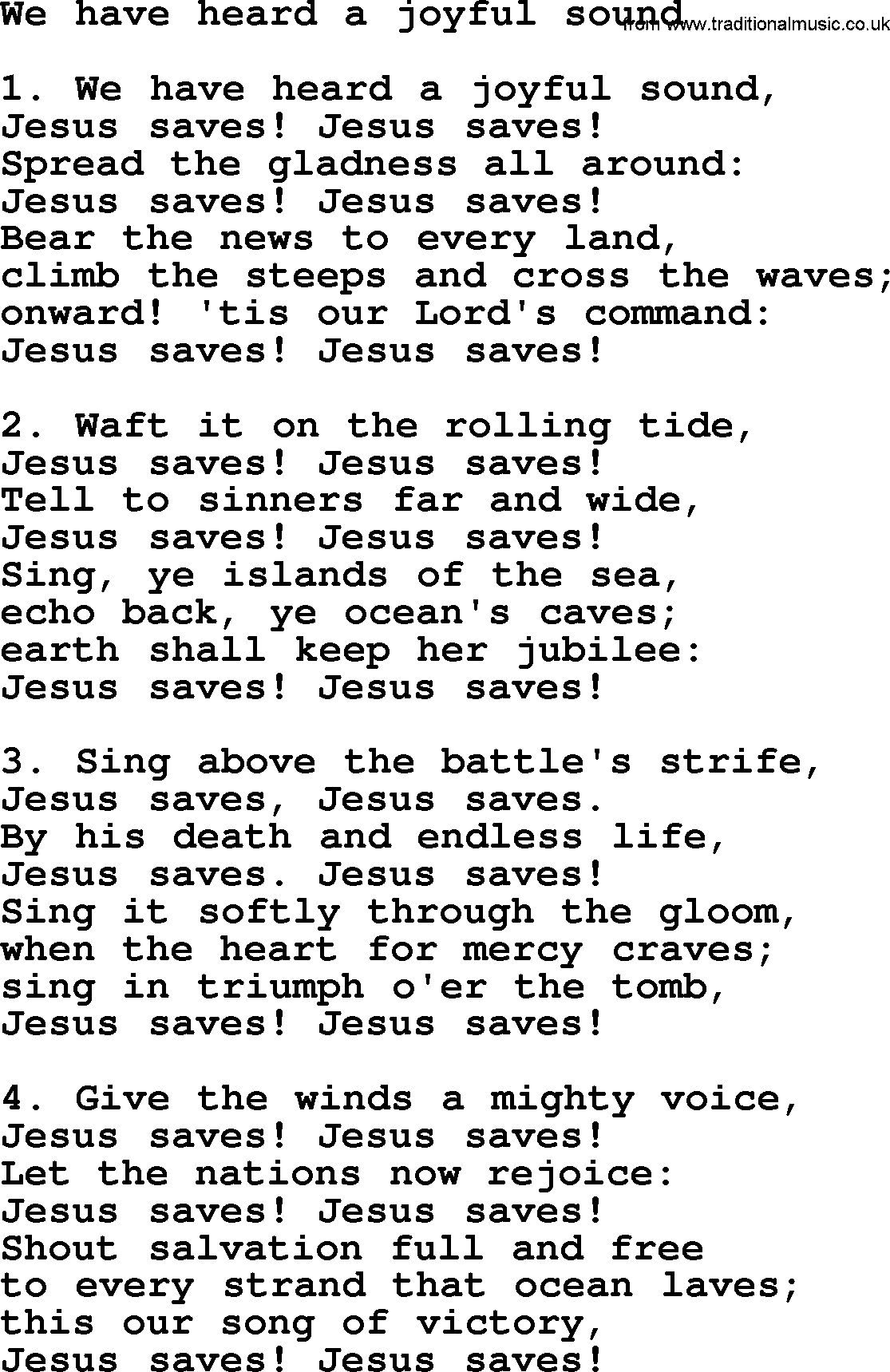 Presbyterian Hymns collection, Hymn: We Have Heard A Joyful Sound, lyrics and PDF