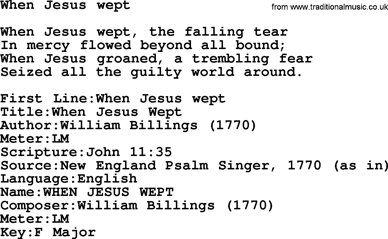 Presbyterian Hymns collection, Hymn: When Jesus Wept, lyrics and PDF