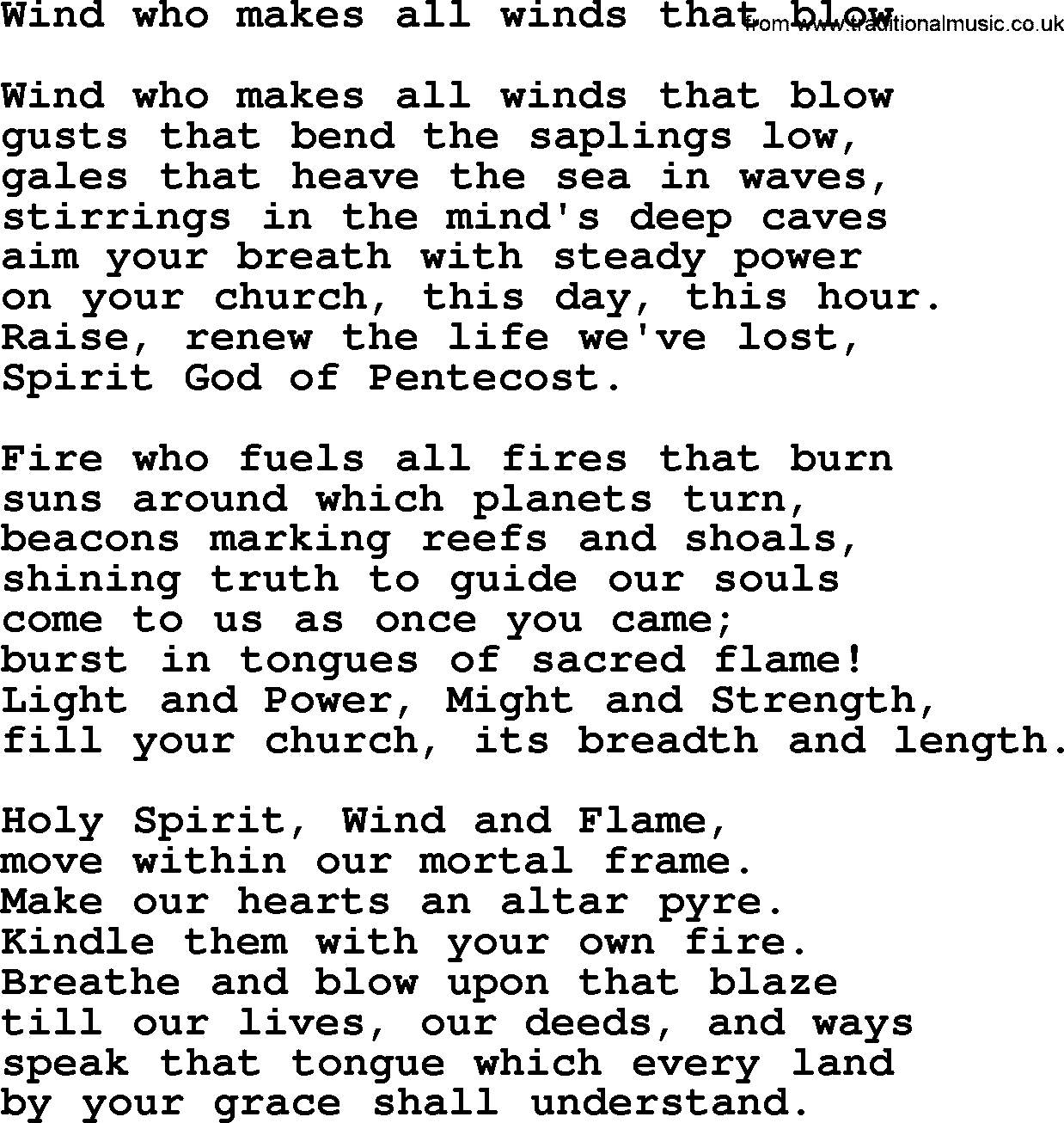Presbyterian Hymns collection, Hymn: Wind Who Makes All Winds That Blow, lyrics and PDF