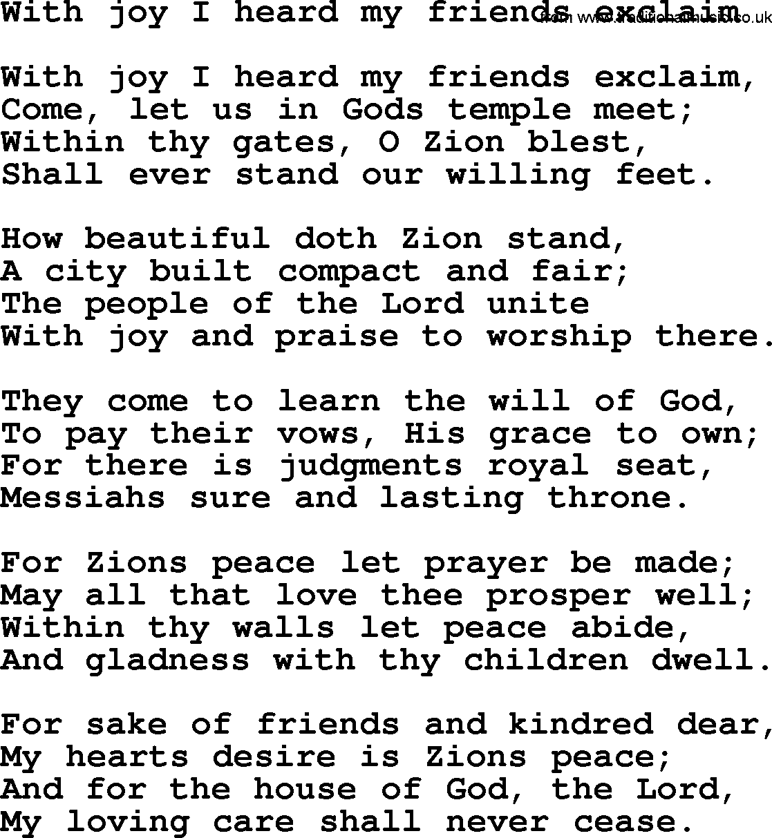 Presbyterian Hymns collection, Hymn: With Joy I Heard My Friends Exclaim, lyrics and PDF