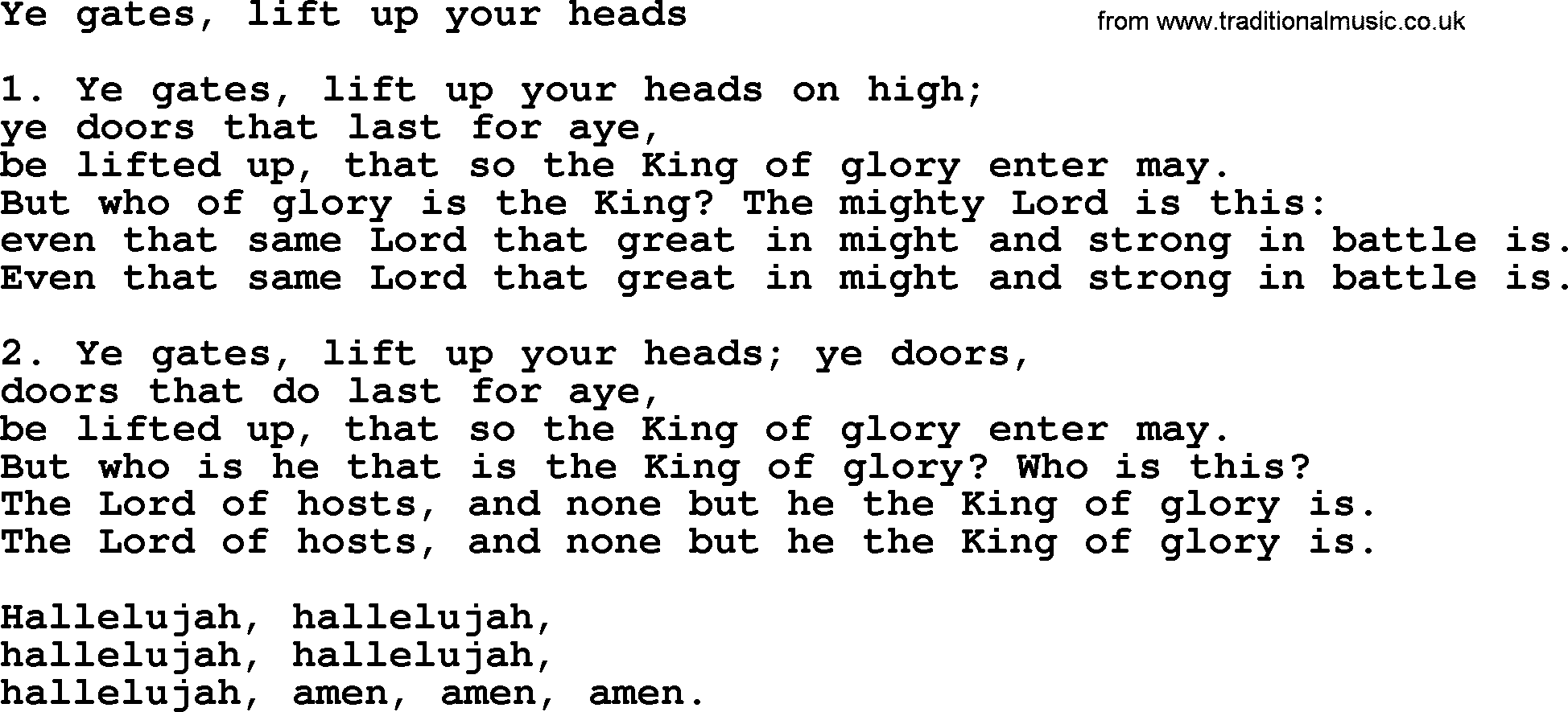 Presbyterian Hymns collection, Hymn: Ye Gates, Lift Up Your Heads, lyrics and PDF
