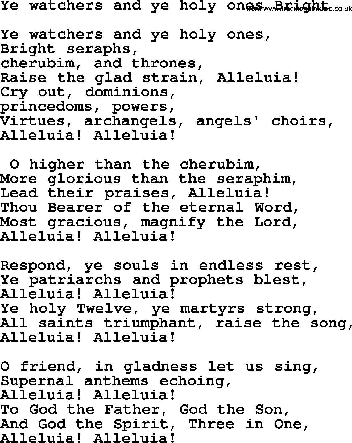 Presbyterian Hymns collection, Hymn: Ye Watchers And Ye Holy Ones Bright, lyrics and PDF