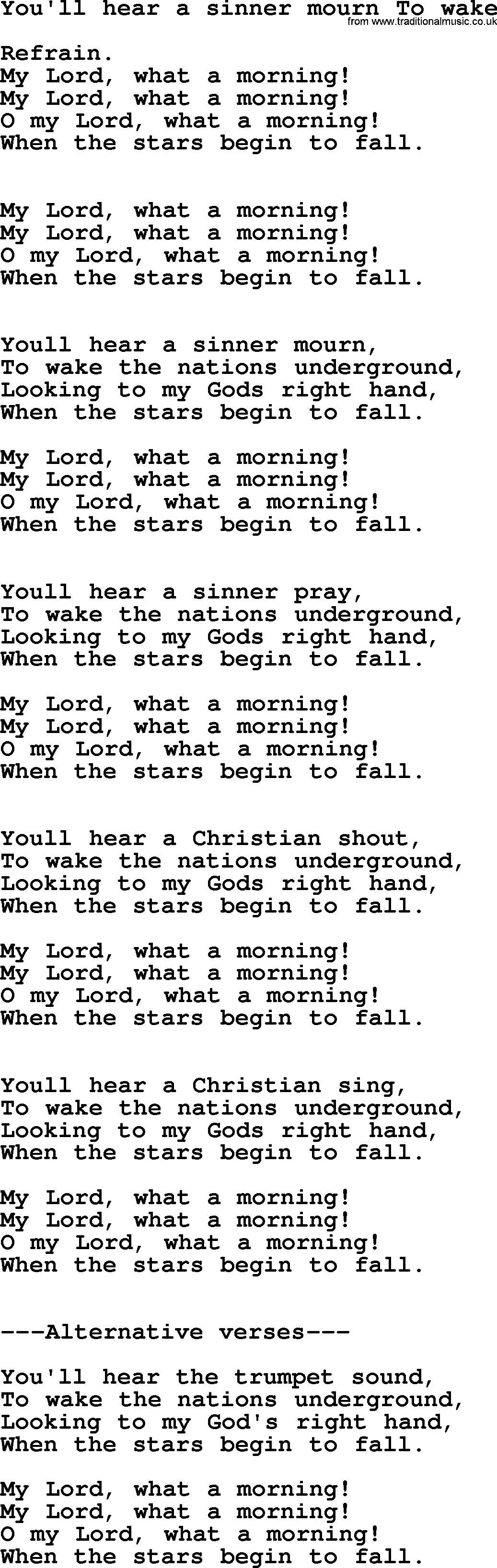 Presbyterian Hymns collection, Hymn: You'll Hear A Sinner Mourn To Wake, lyrics and PDF