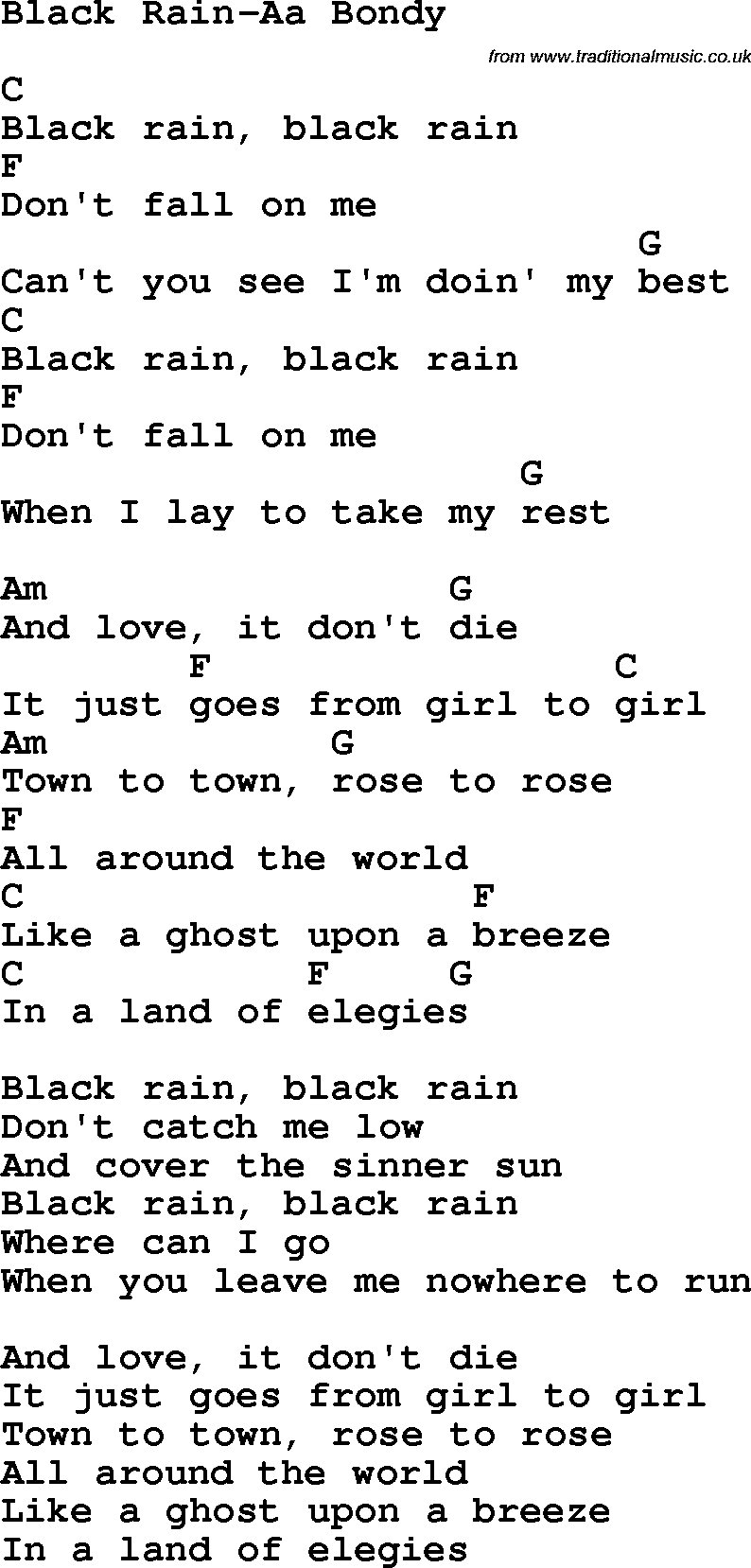 Protest Song Black Rain-Aa Bondy lyrics and chords