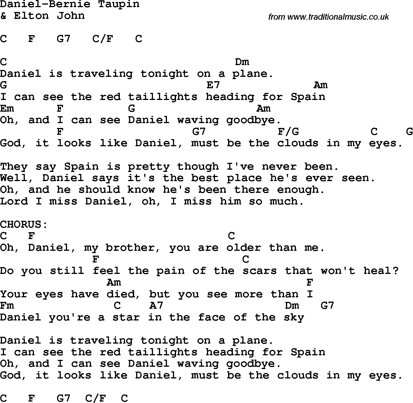 Protest Song Daniel-Bernie Taupin lyrics and chords