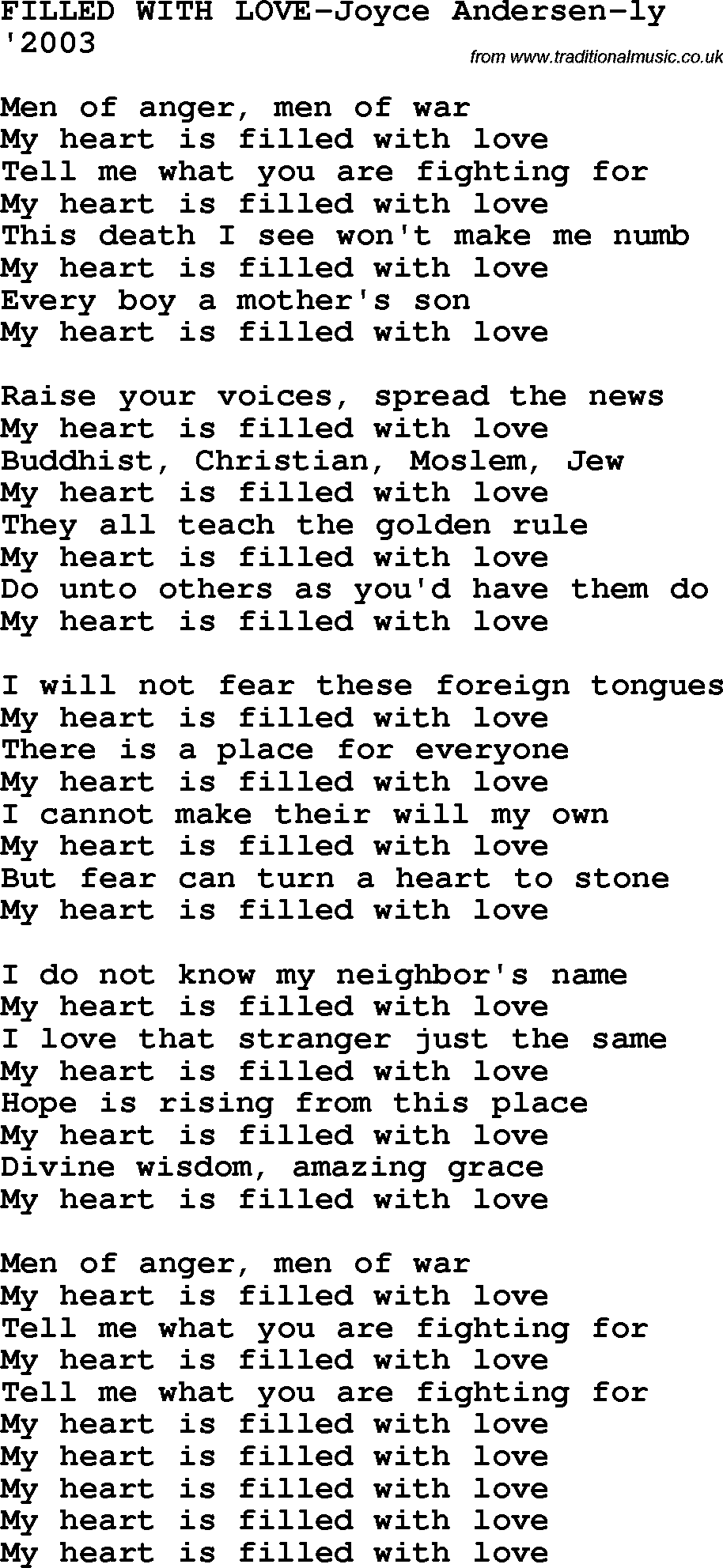 Protest Song Filled With Love-Joyce Andersen-Ly lyrics and chords