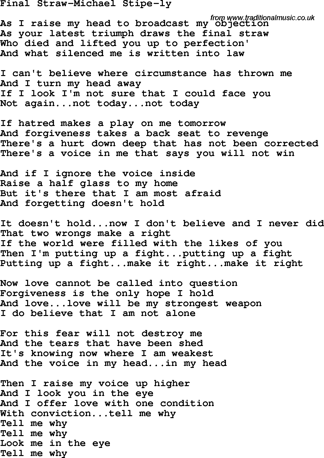 Protest Song Final Straw-Michael Stipe-Ly lyrics and chords