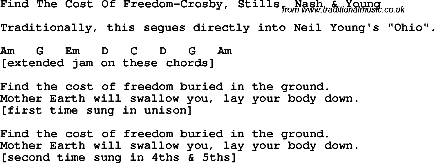 Protest Song Find The Cost Of Freedom-Crosby, Stills, Nash & Young lyrics and chords