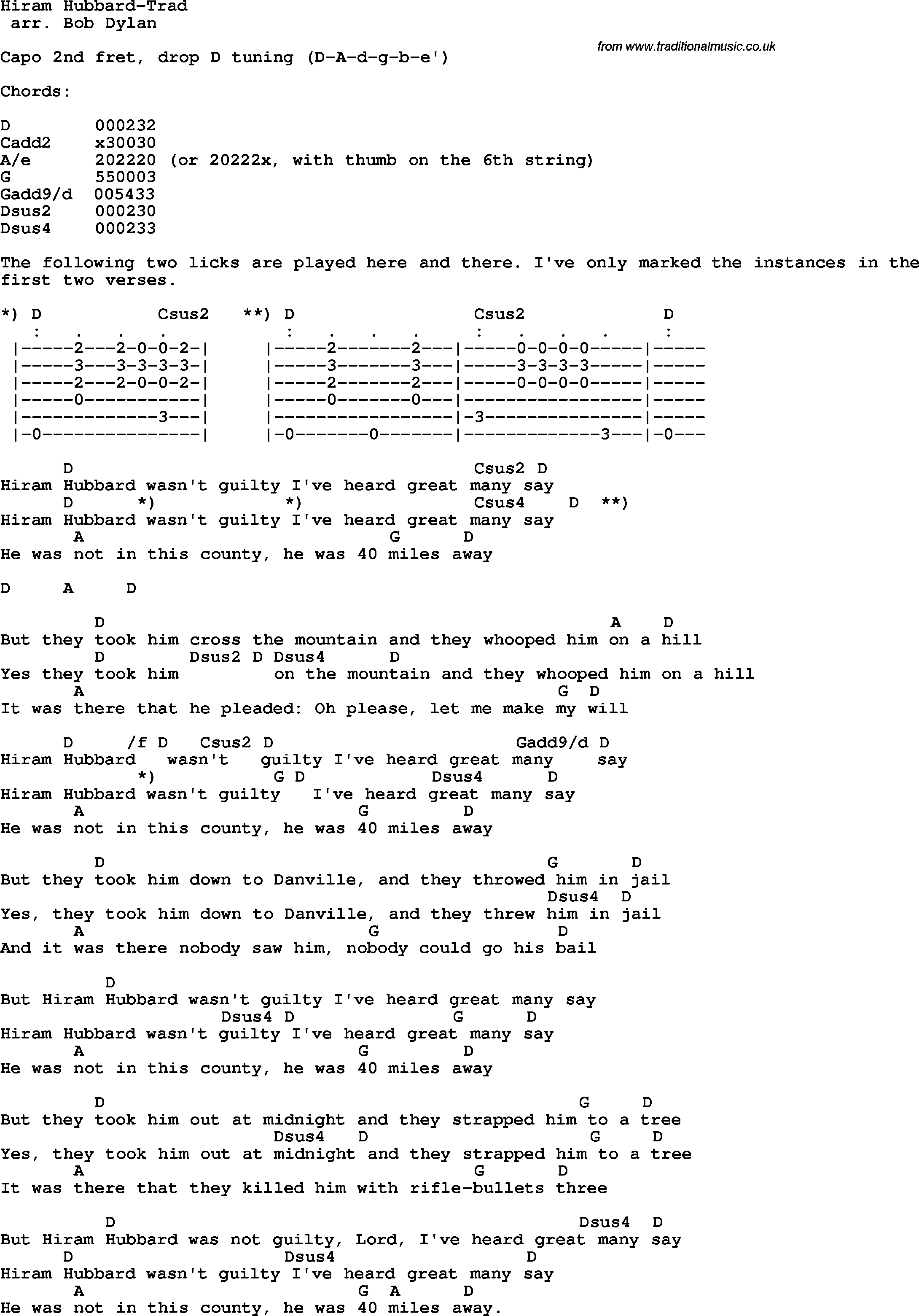 Protest Song Hiram Hubbard-Trad lyrics and chords
