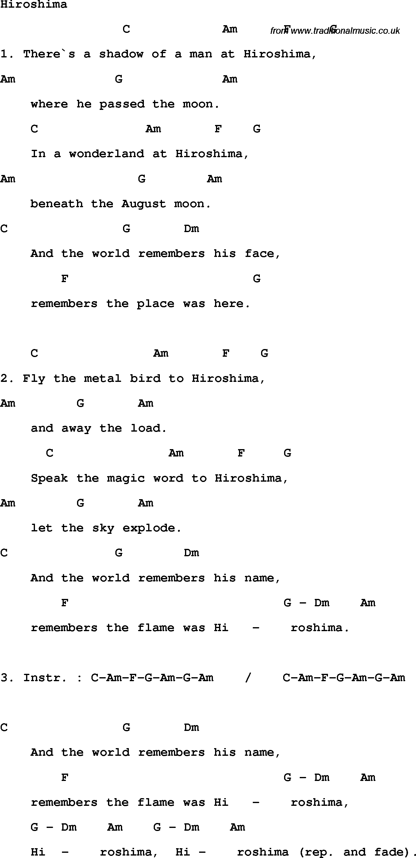 Protest Song Hiroshima lyrics and chords