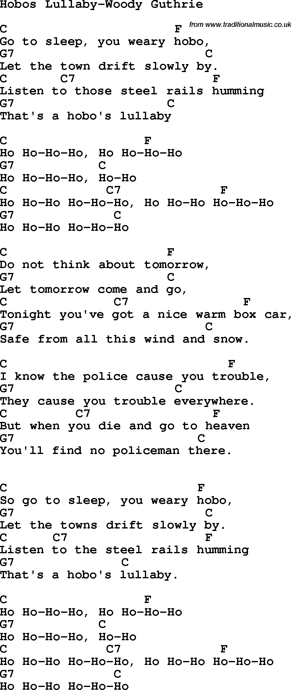 Protest Song Hobos Lullaby-Woody Guthrie lyrics and chords