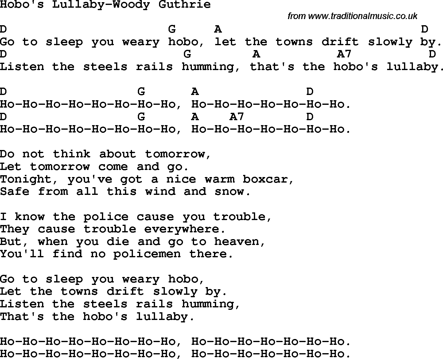 Protest Song Hobo's Lullaby-Woody Guthrie lyrics and chords