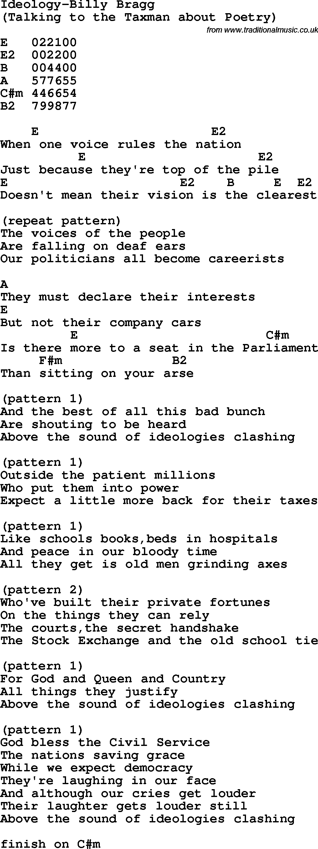 Protest Song Ideology-Billy Bragg lyrics and chords