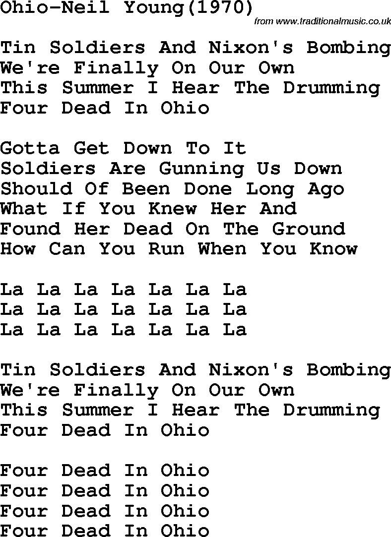 Protest Song Ohio-Neil Young 1970 lyrics and chords