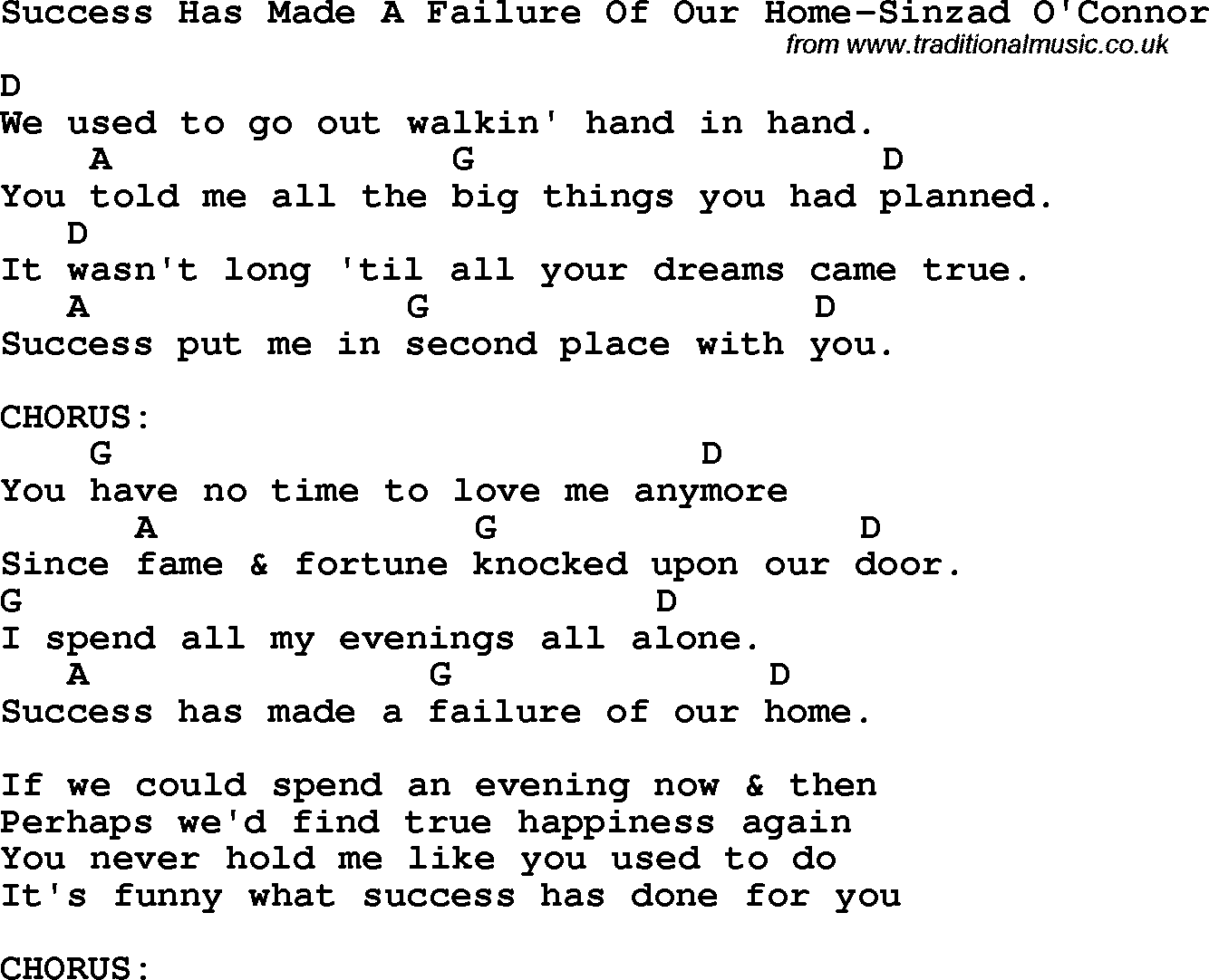Protest Song Success Has Made A Failure Of Our Home-Sinzad O'connor lyrics and chords