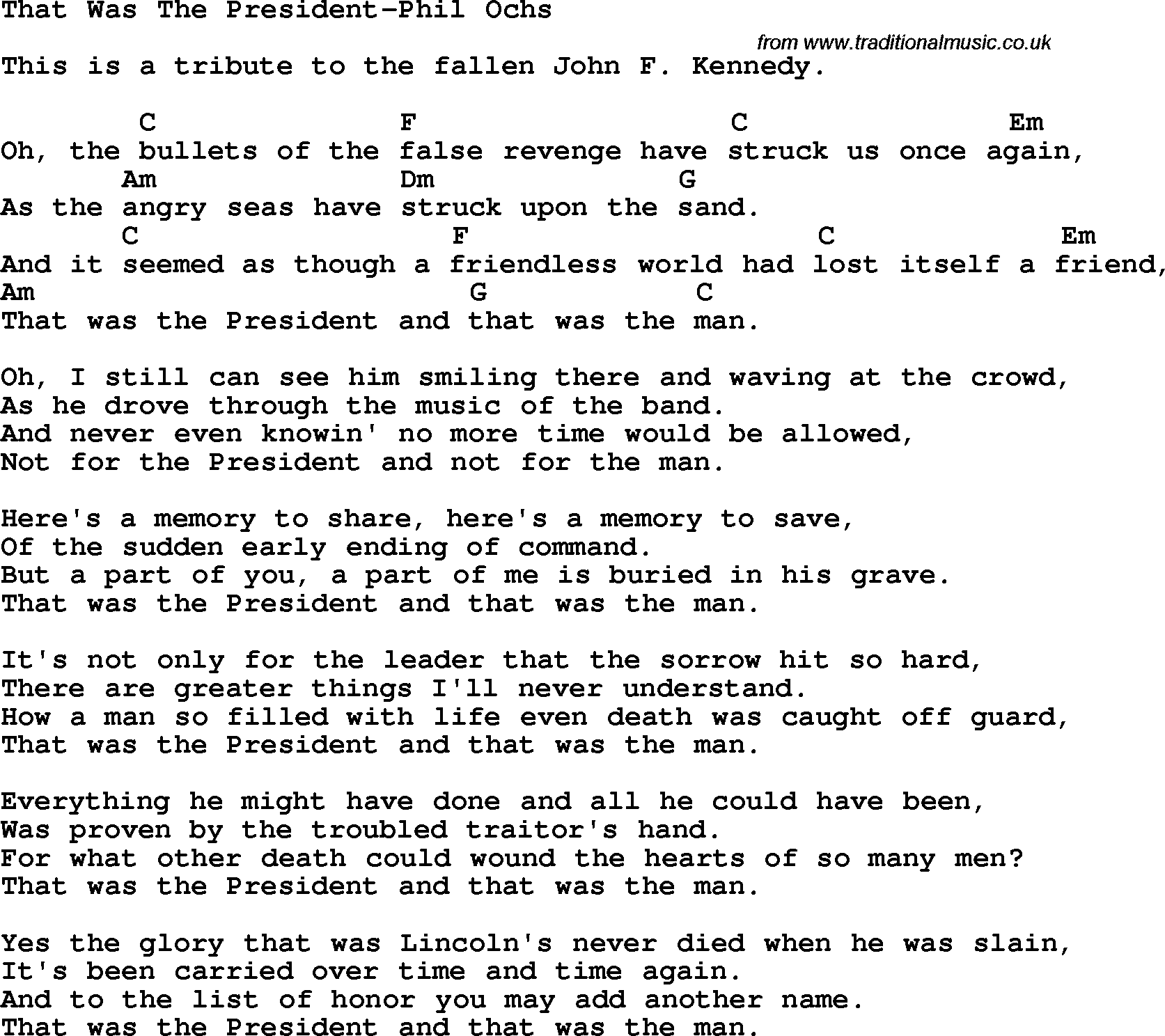 Protest Song That Was The President-Phil Ochs lyrics and chords