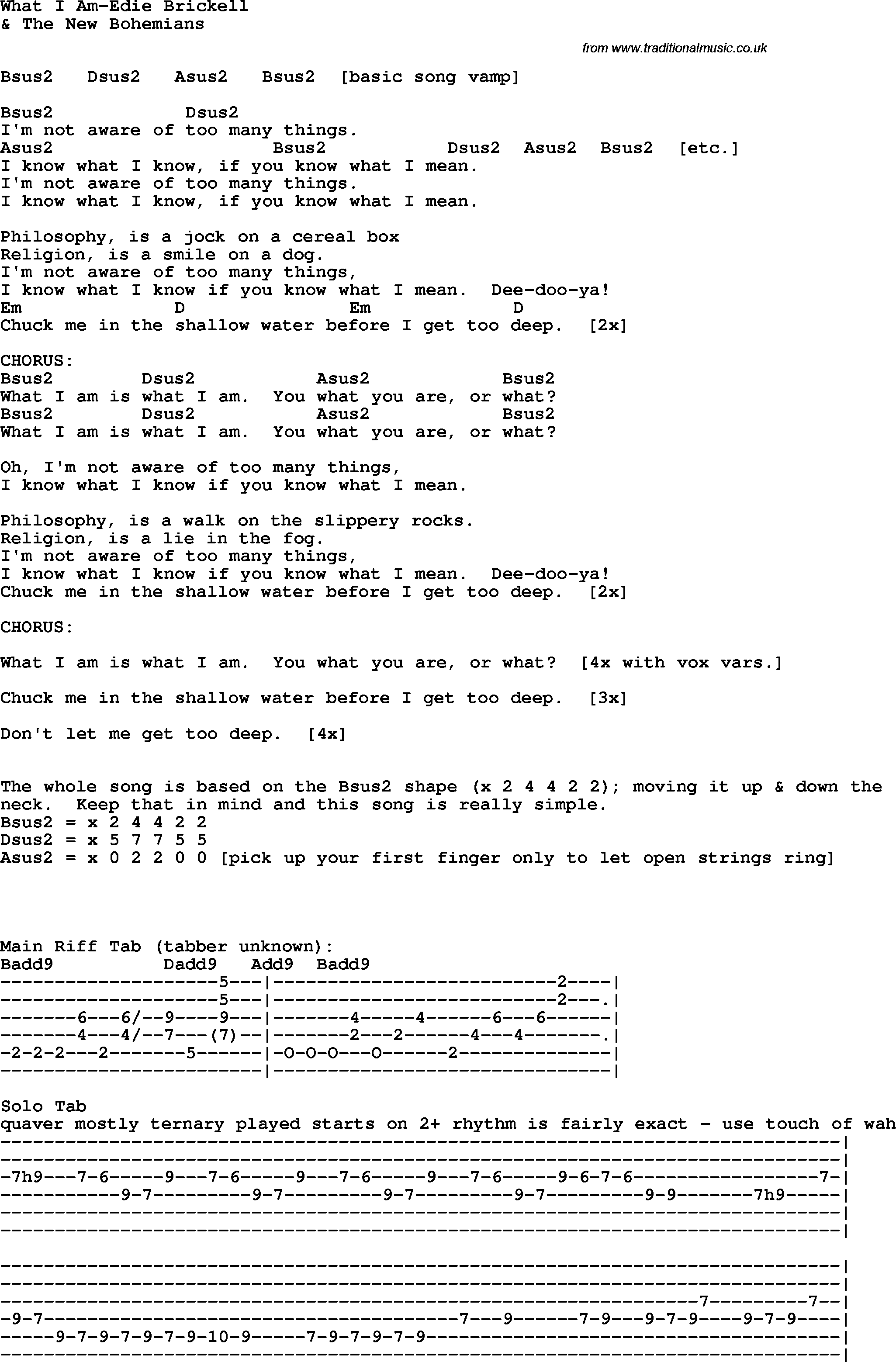 Protest Song What I Am-Edie Brickell lyrics and chords