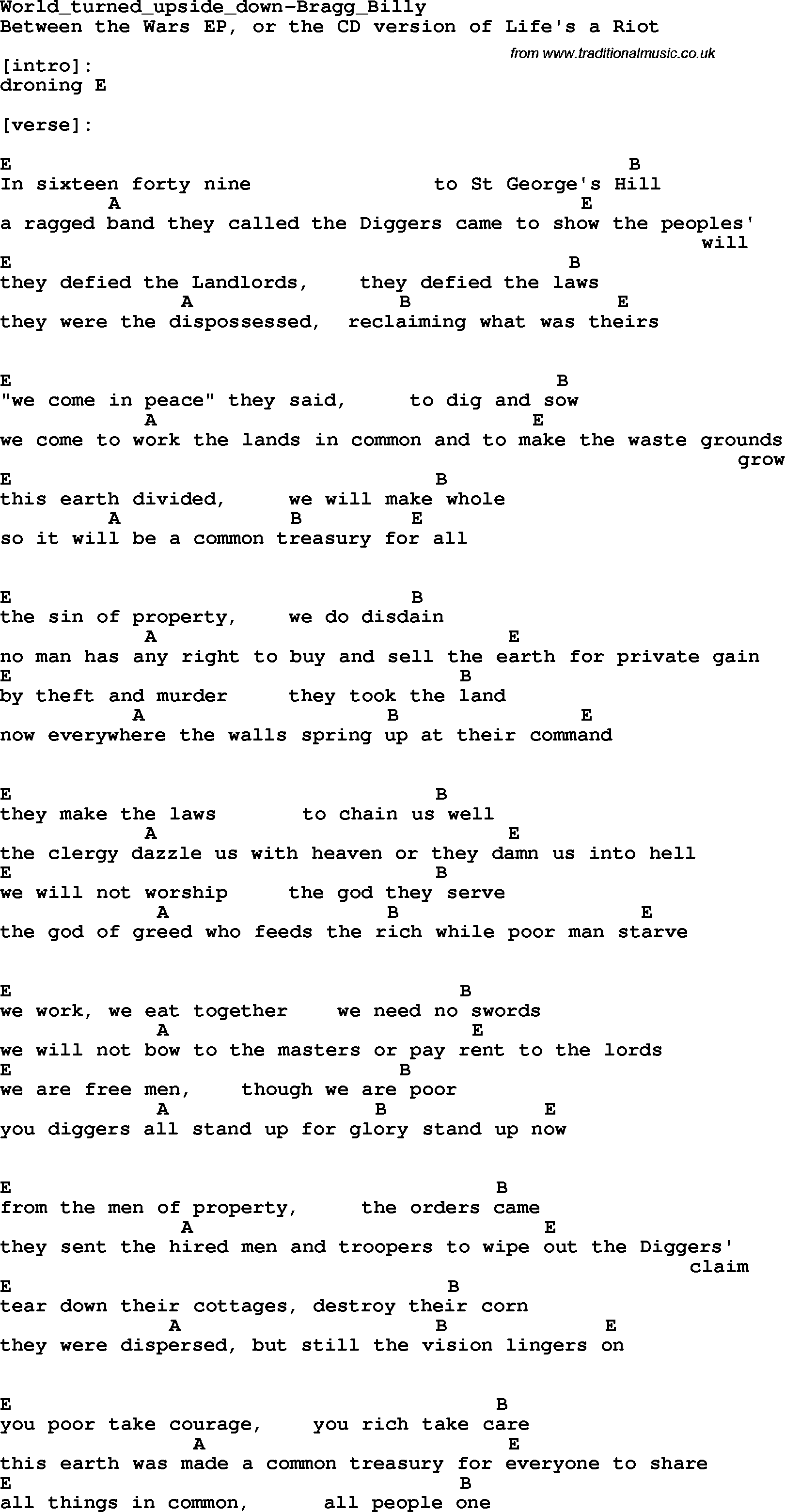 The world turned upside down lyrics