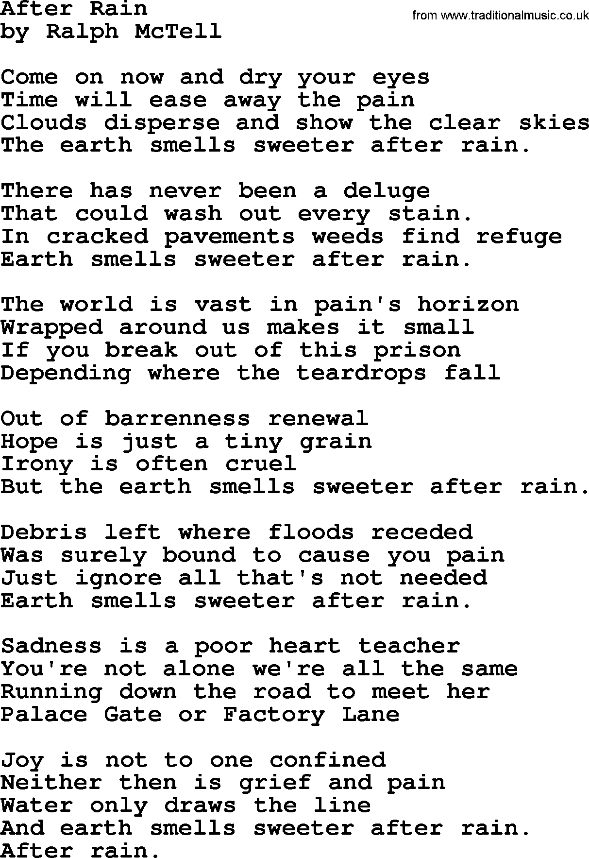 Ralph McTell Song: After Rain, lyrics
