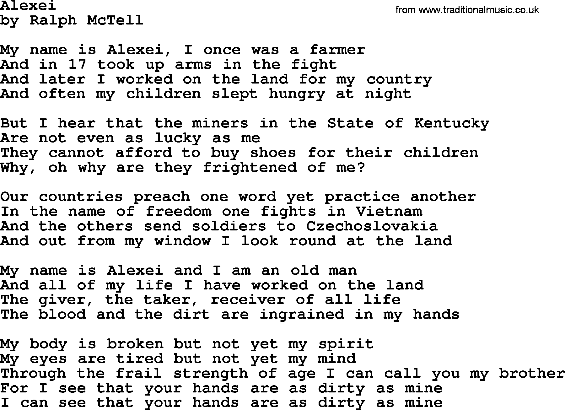 Ralph McTell Song: Alexei, lyrics
