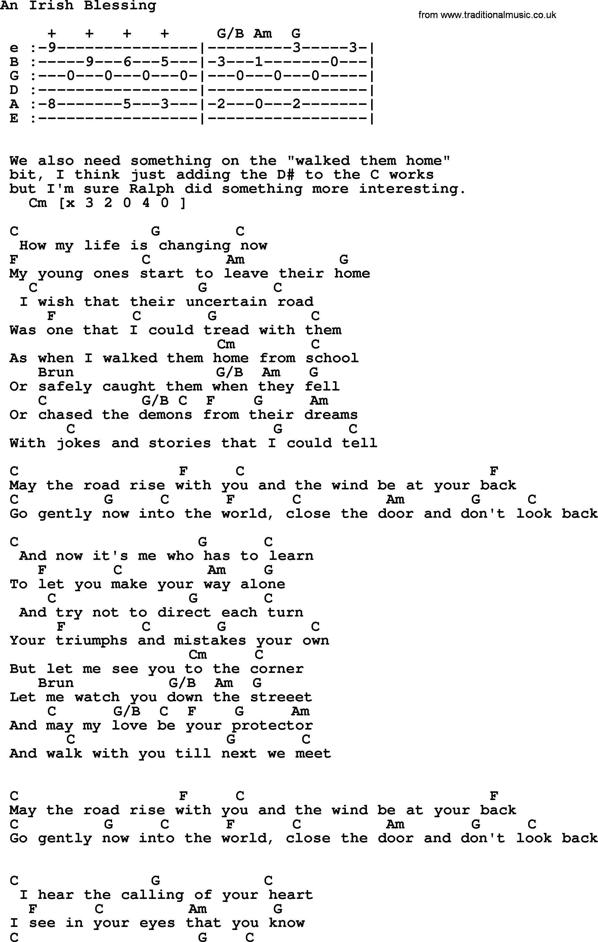 Ralph McTell Song: An Irish Blessing, lyrics and chords