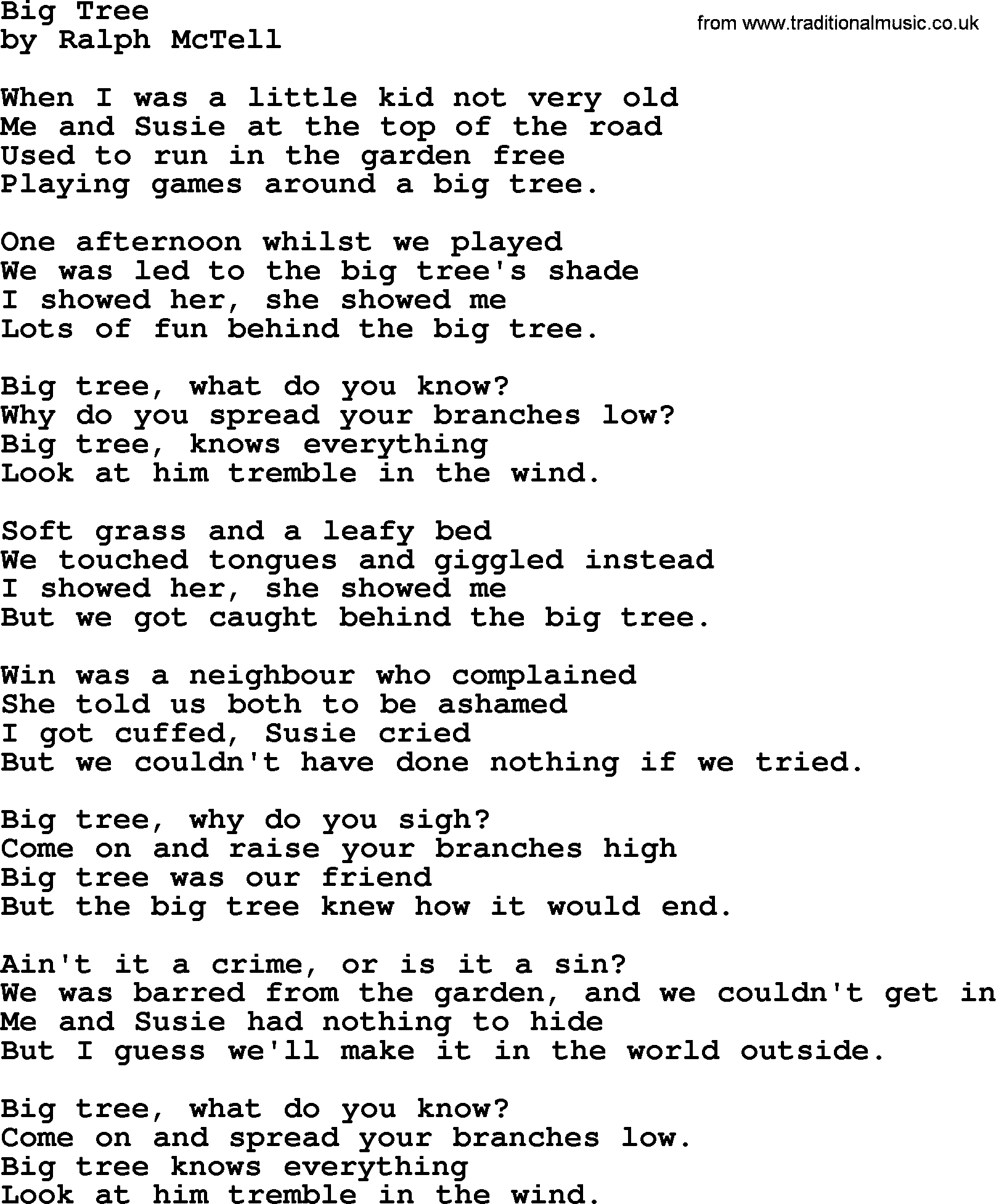 Ralph McTell Song: Big Tree, lyrics