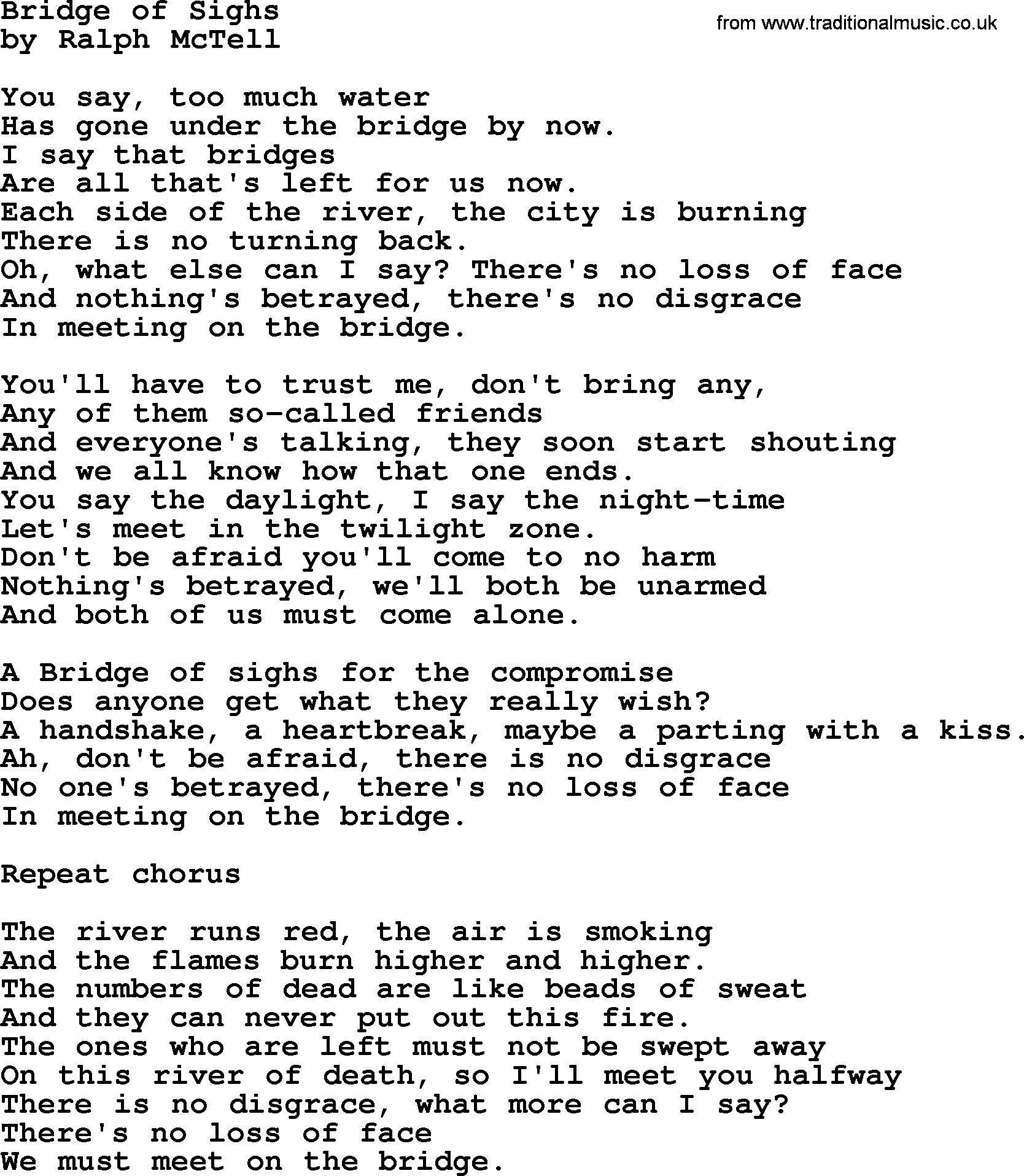 Ralph McTell Song: Bridge Of Sighs, lyrics