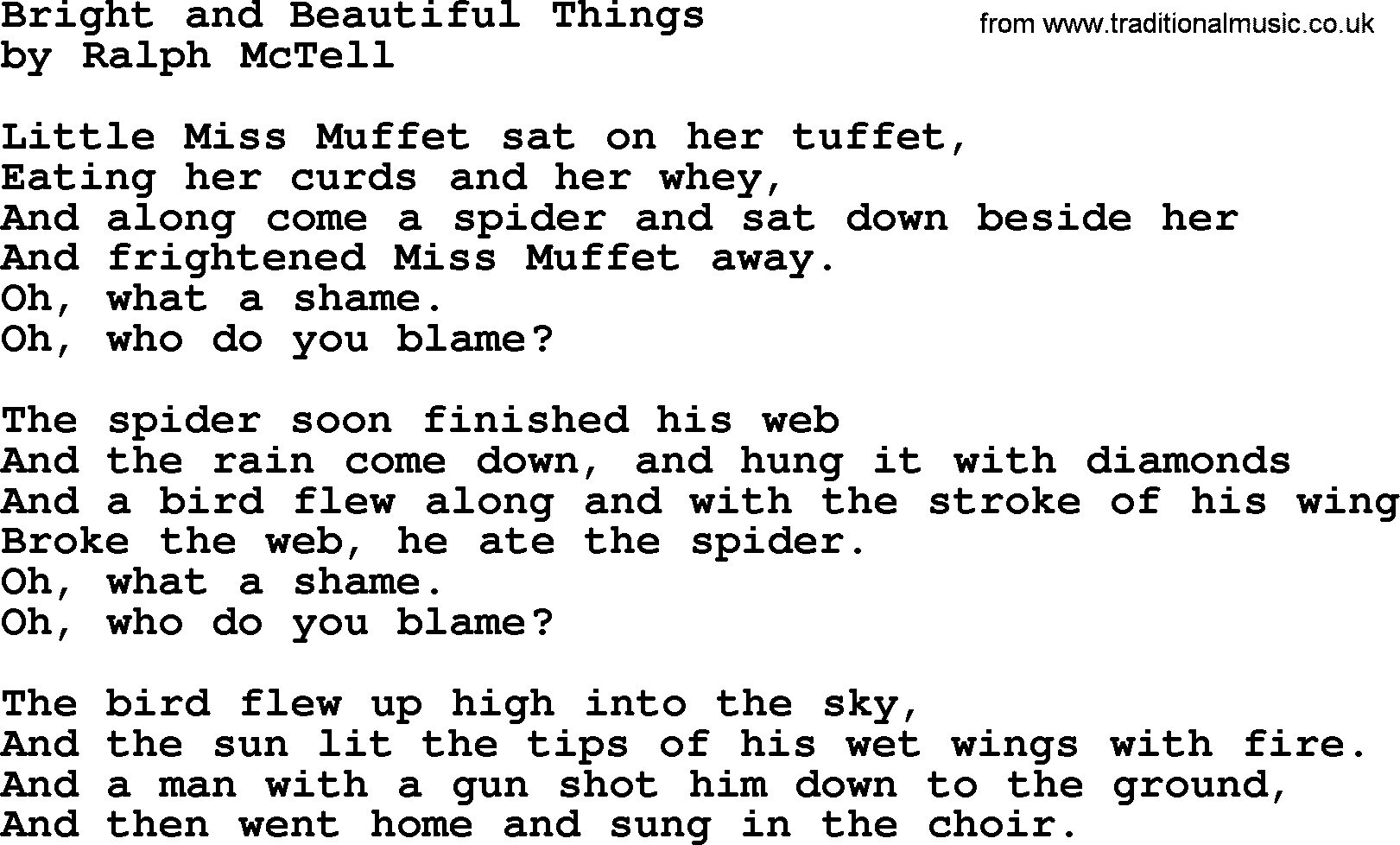 Ralph McTell Song: Bright And Beautiful Things, lyrics
