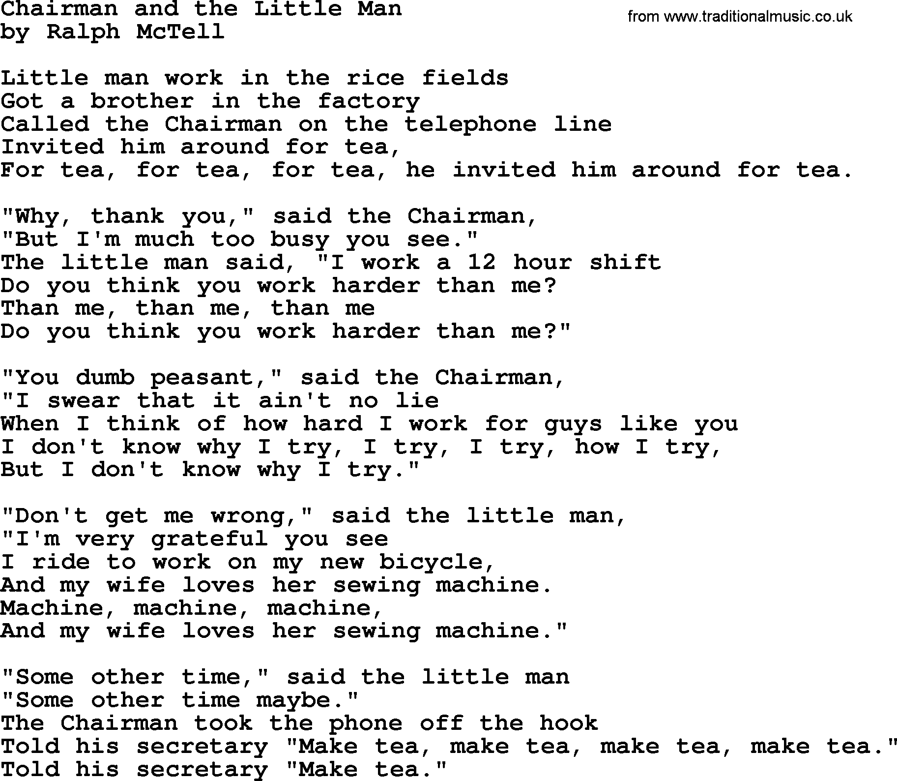 Ralph McTell Song: Chairman And The Little Man, lyrics