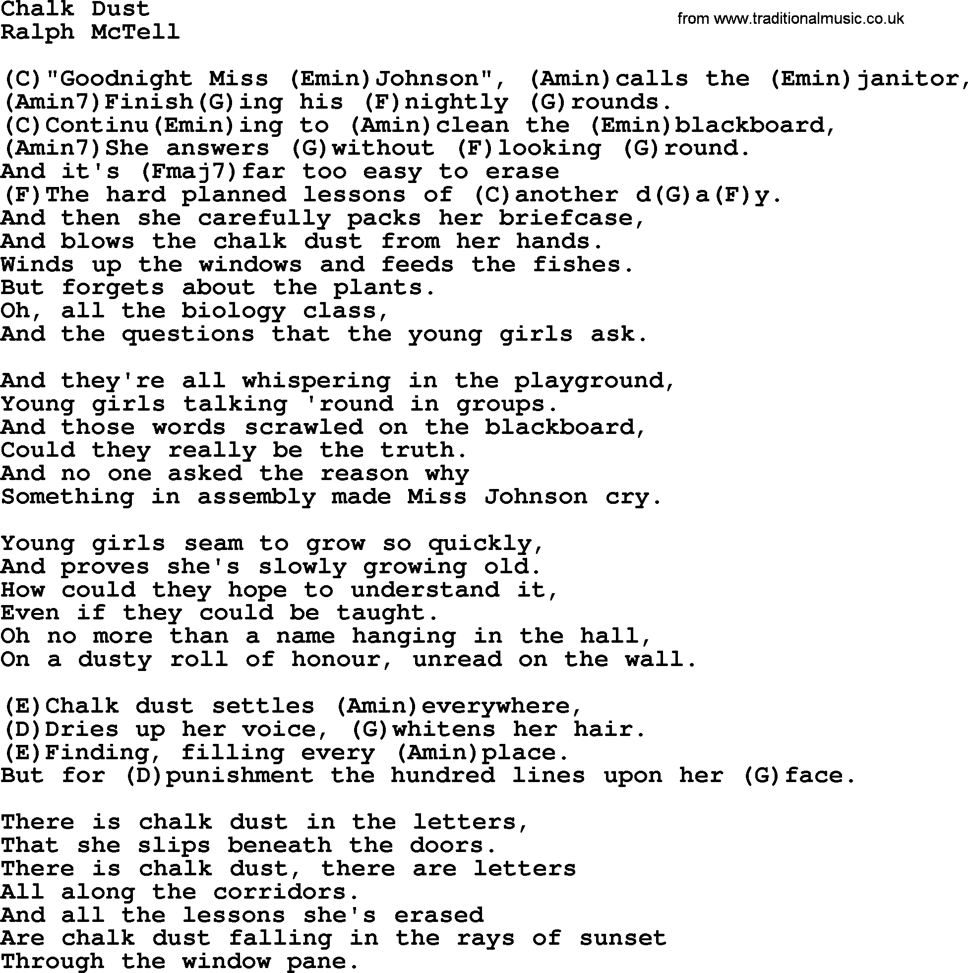 Ralph McTell Song: Chalk Dust, lyrics and chords