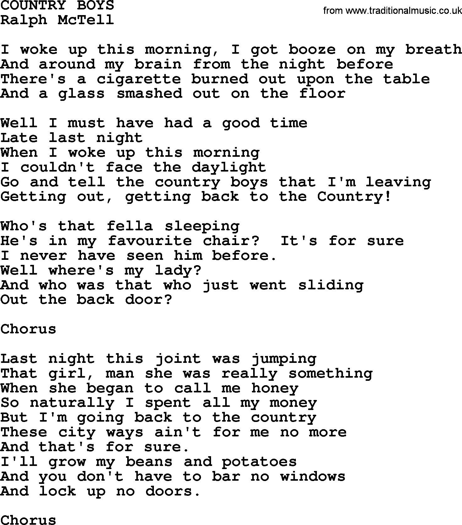 Ralph McTell Song: Country Boys, lyrics