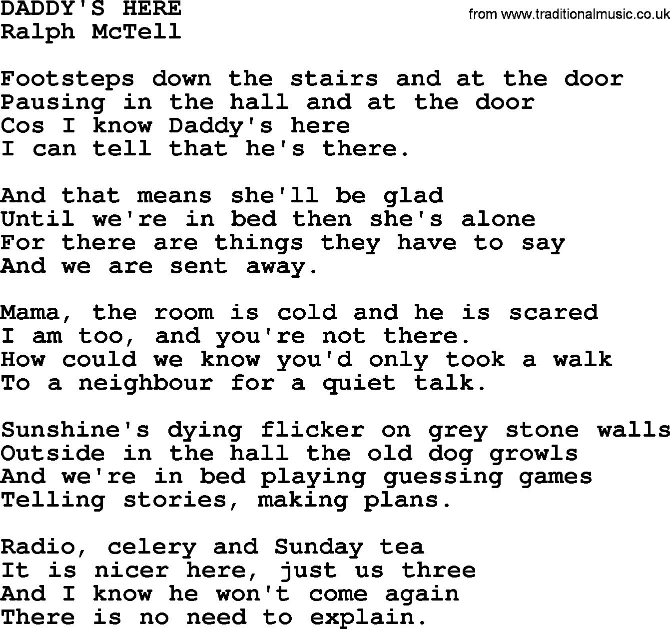Ralph McTell Song: Daddy's Here, lyrics