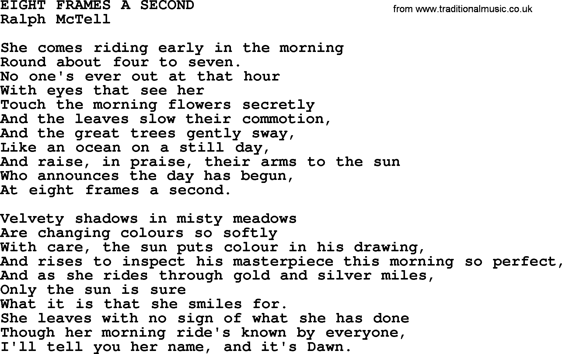 Ralph McTell Song: Eight Frames A Second, lyrics