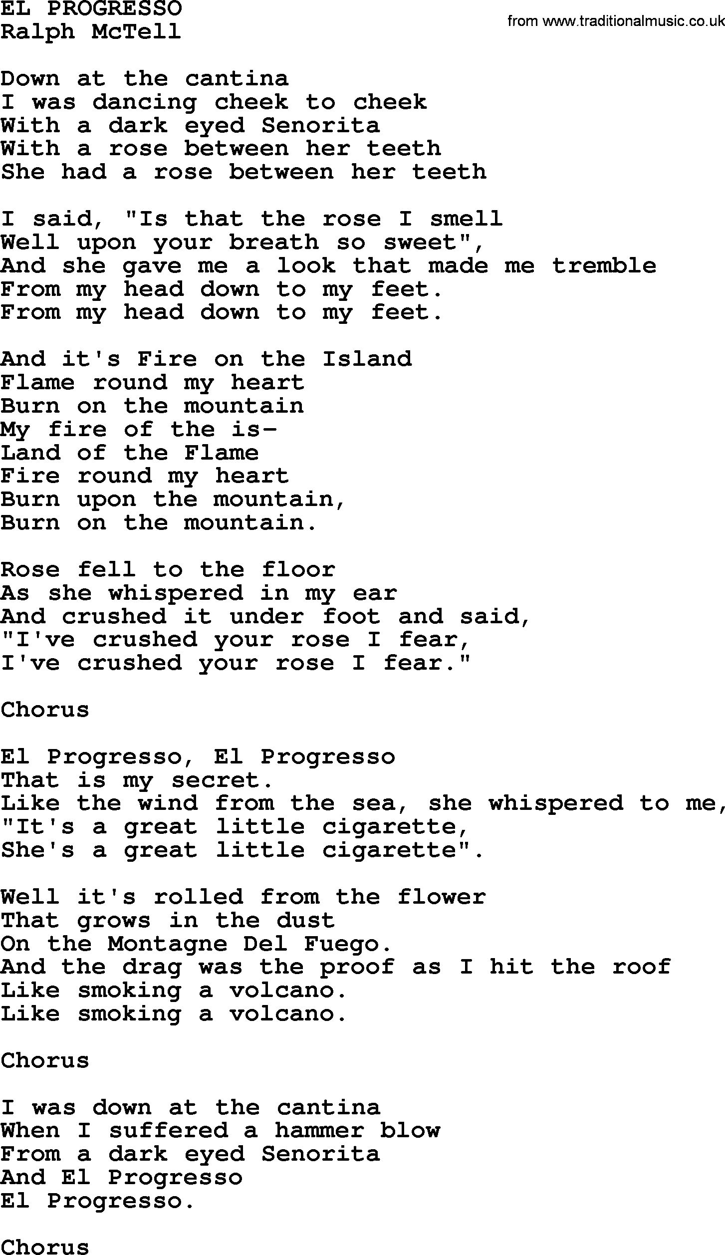 Ralph McTell Song: El Progresso, lyrics