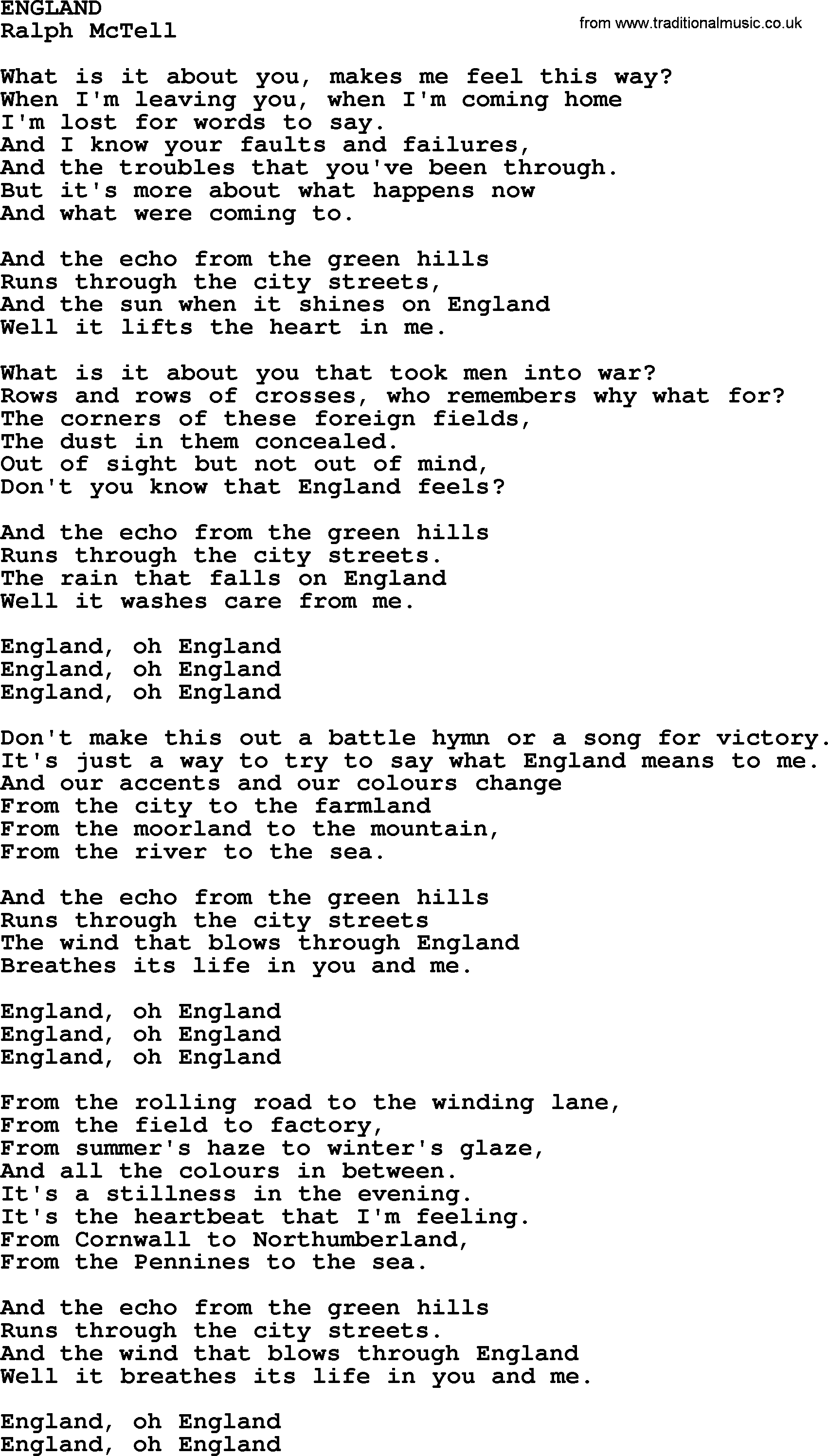 Ralph McTell Song: England, lyrics