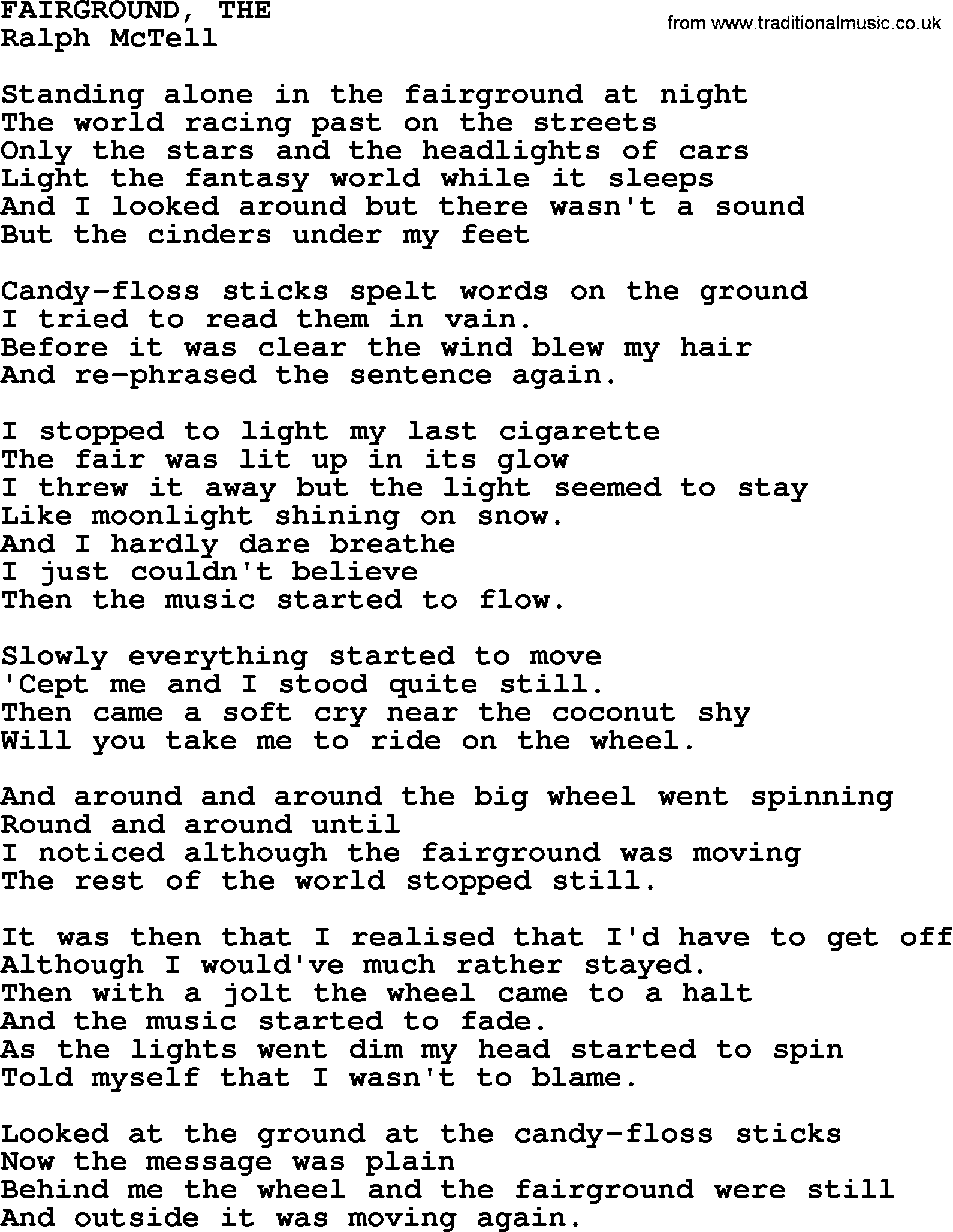 Ralph McTell Song: Fairground, The, lyrics