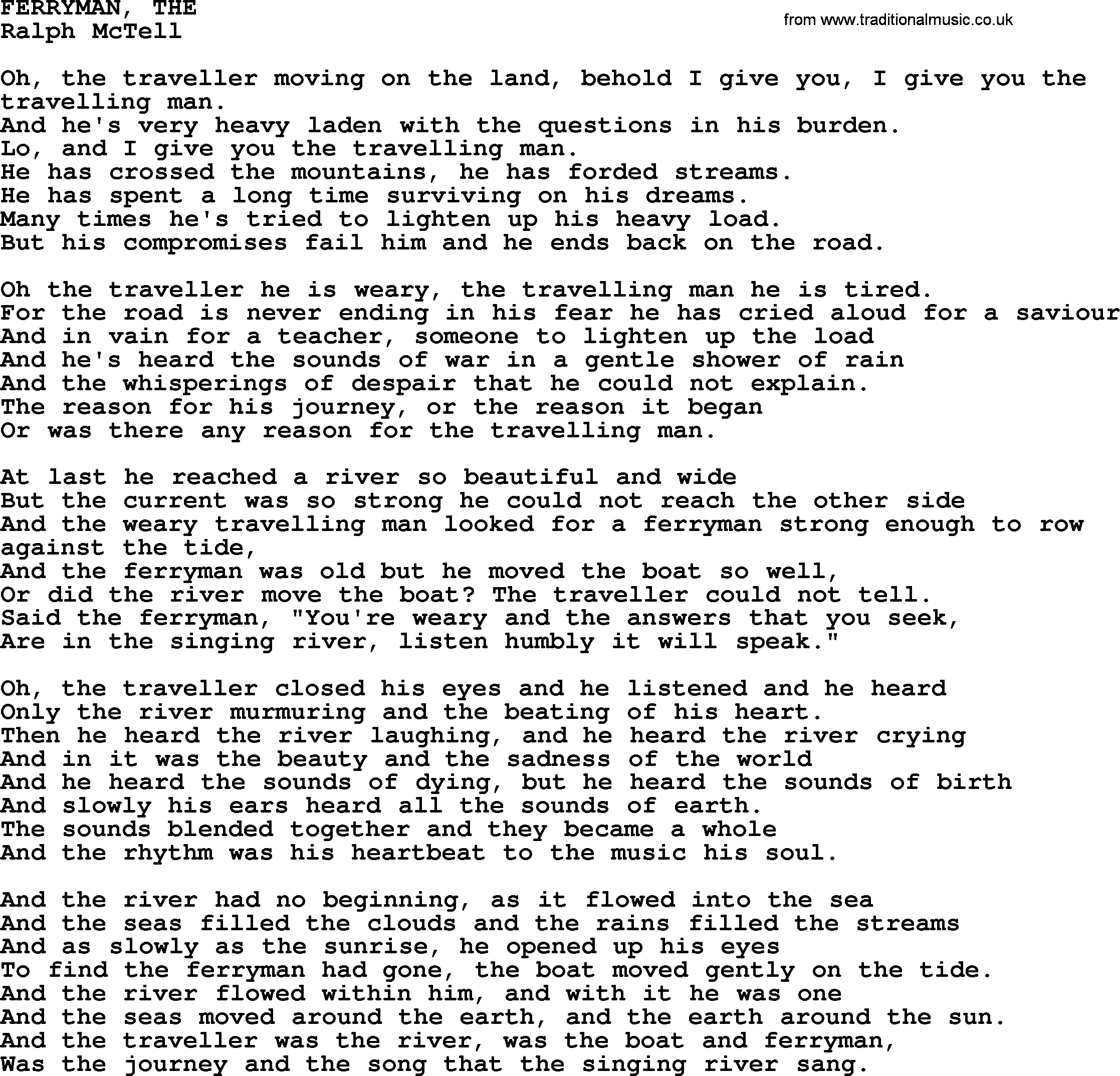 Ralph McTell Song: Ferryman, The, lyrics