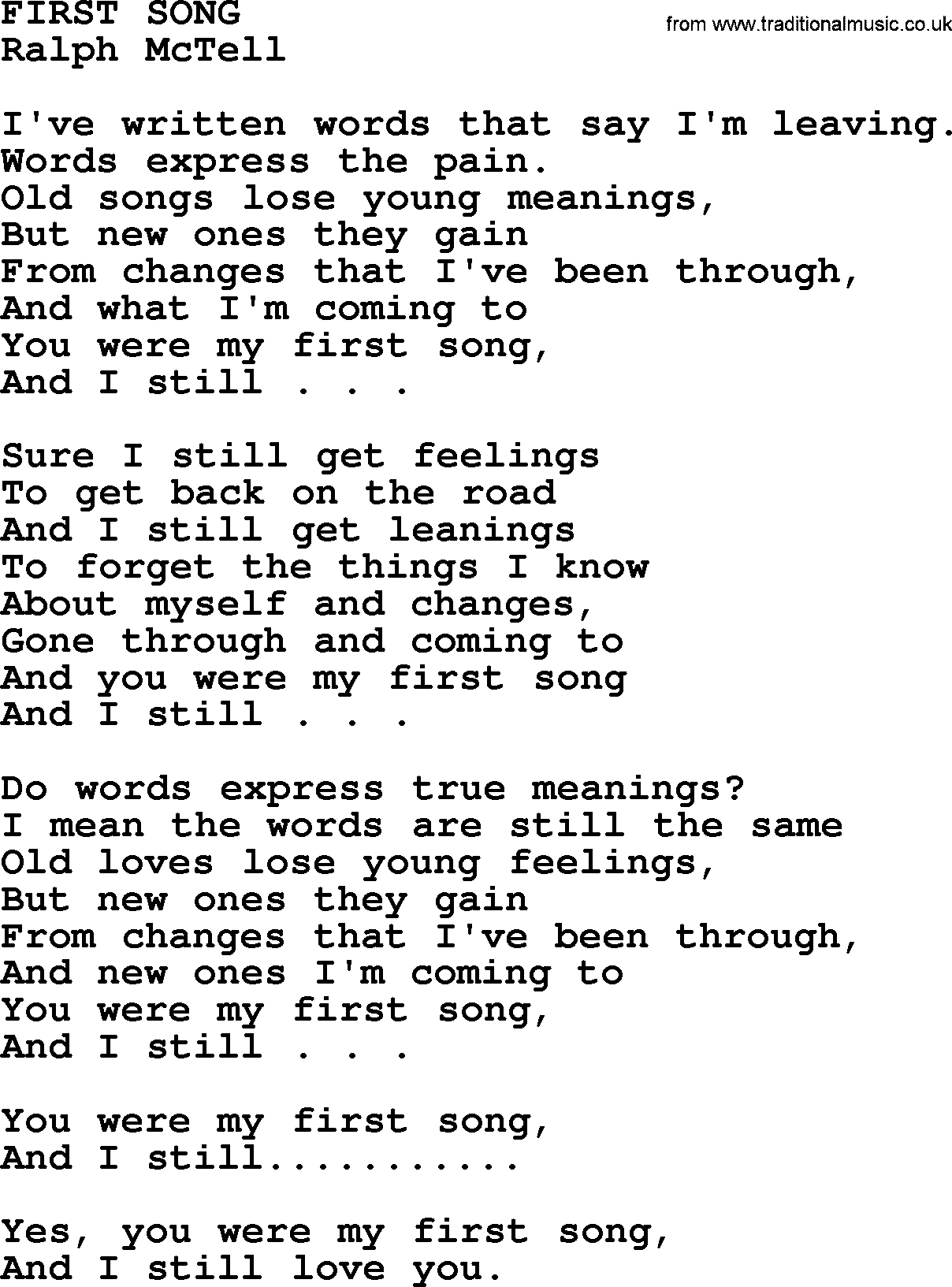 Ralph McTell Song: First Song, lyrics