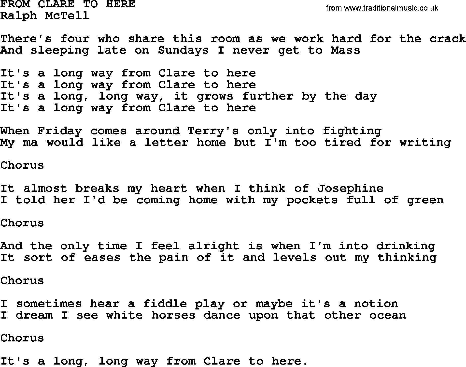 Ralph McTell Song: From Clare To Here, lyrics