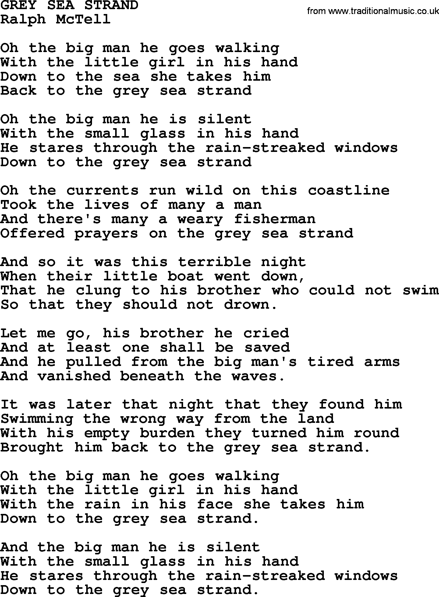 Ralph McTell Song: Grey Sea Strand, lyrics