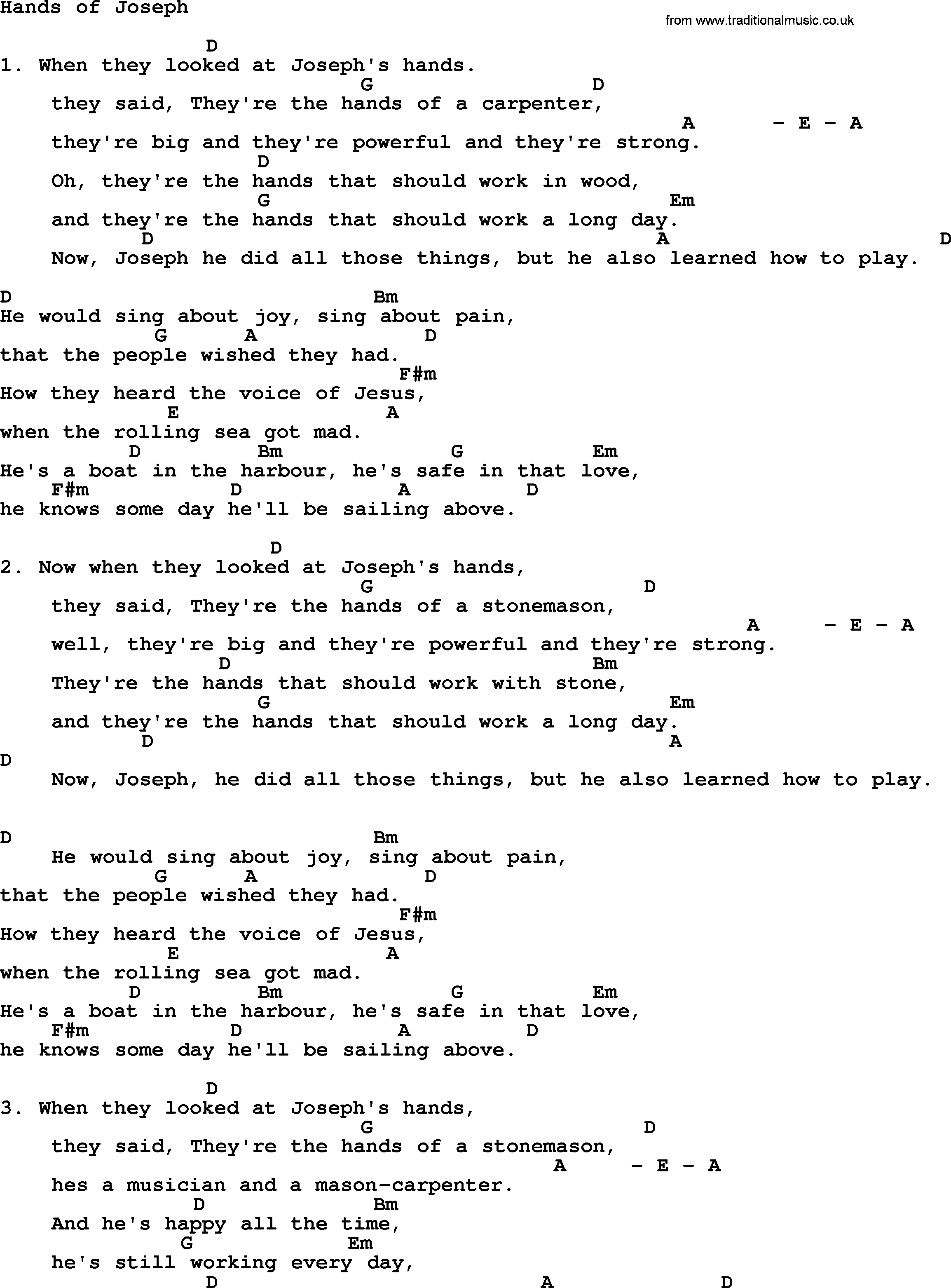 Ralph McTell Song: Hands Of Joseph, lyrics and chords