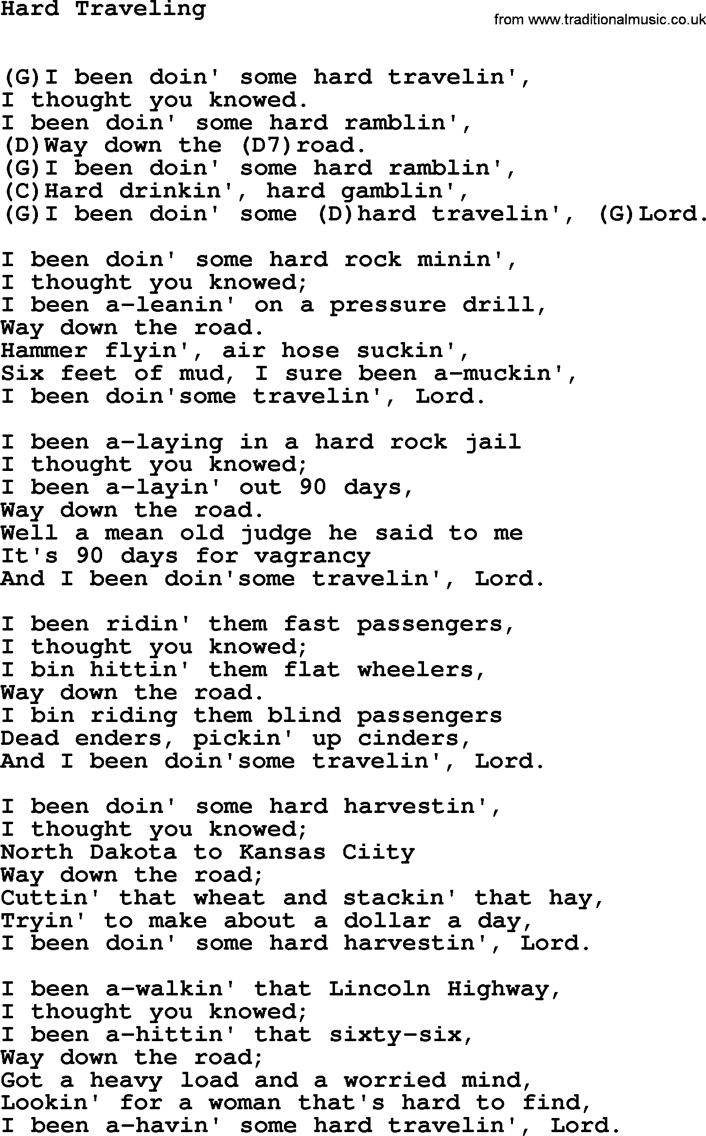 Ralph McTell Song: Hard Traveling, lyrics and chords