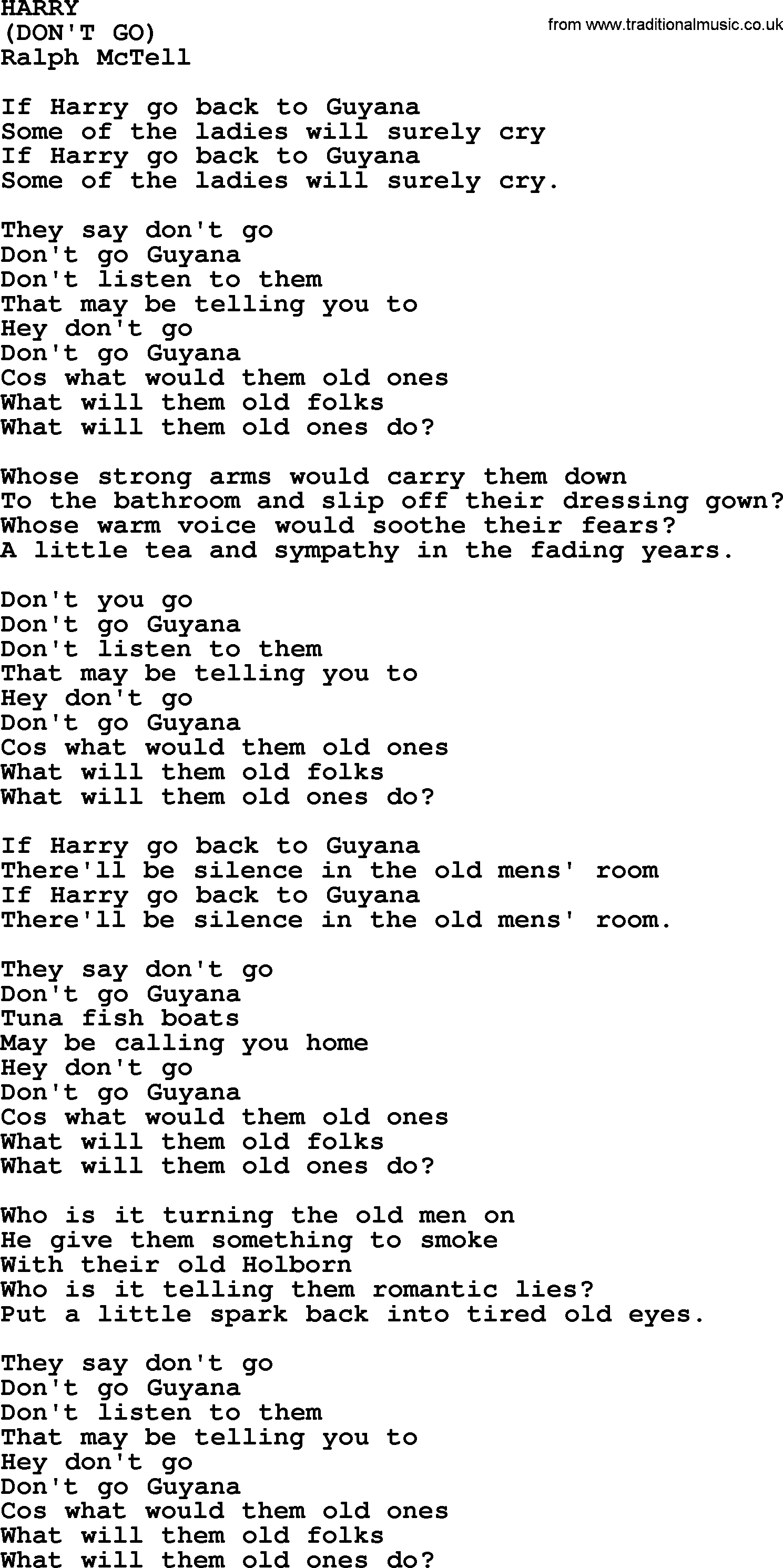 Ralph McTell Song: Harry, lyrics