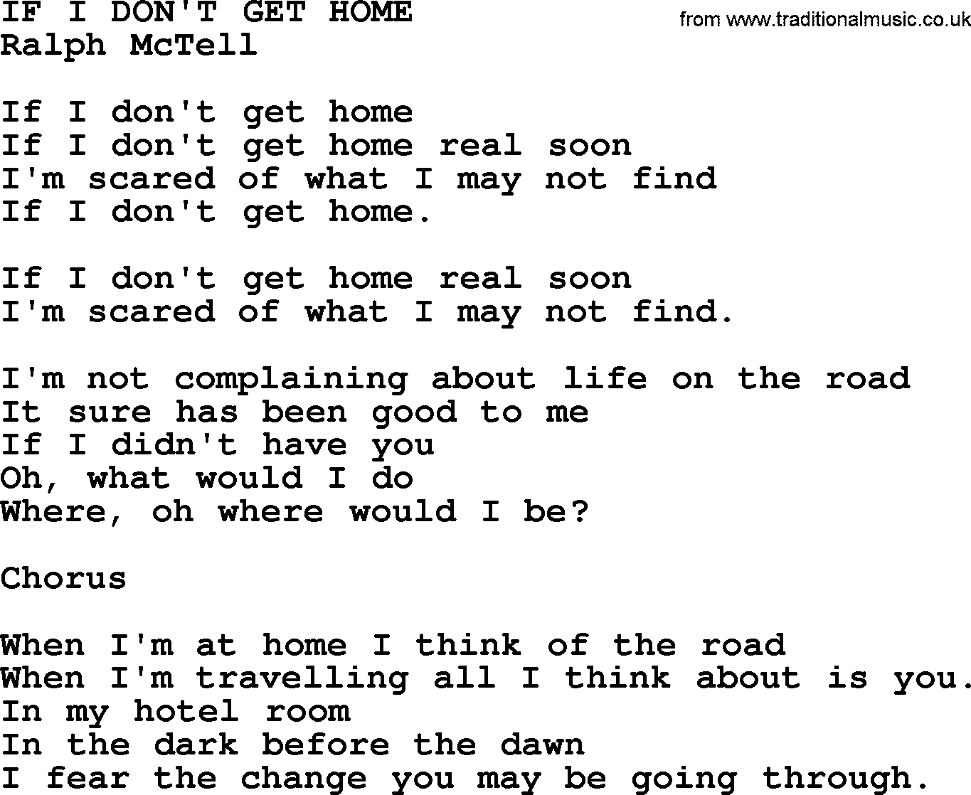 Ralph McTell Song: If I Don't Get Home, lyrics