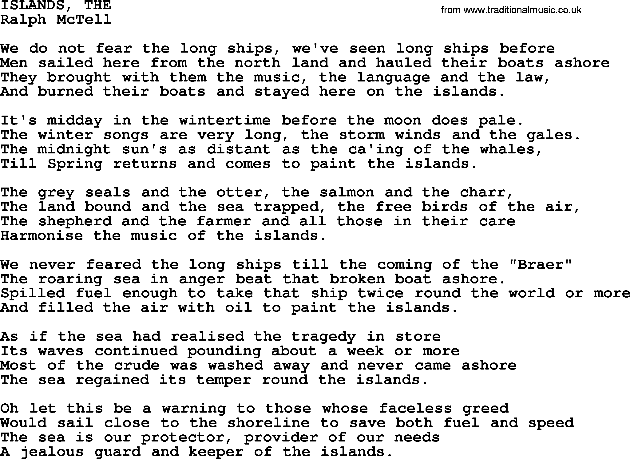 Ralph McTell Song: Islands, The, lyrics