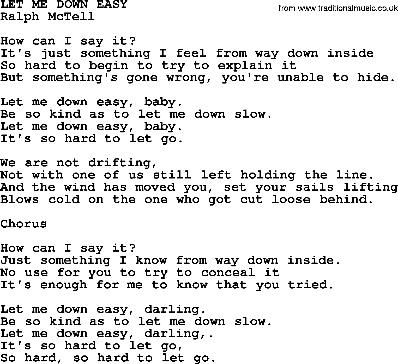 Ralph McTell Song: Let Me Down Easy, lyrics