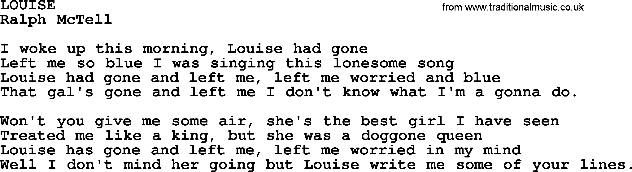 Ralph McTell Song: Louise, lyrics