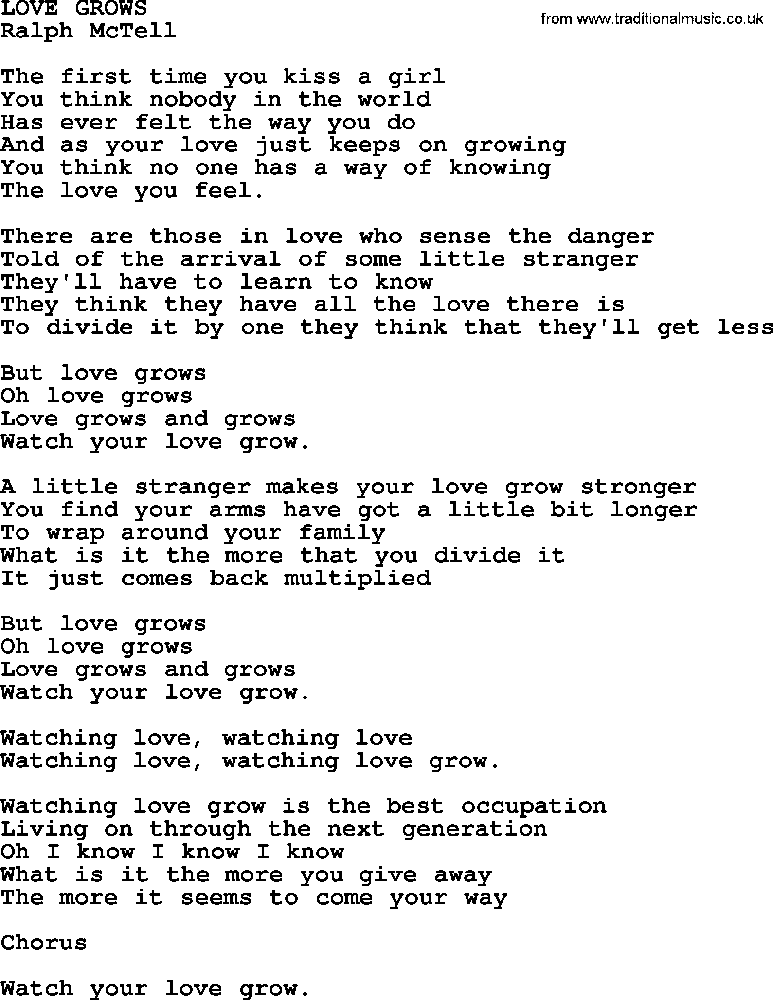 Ralph McTell Song: Love Grows, lyrics
