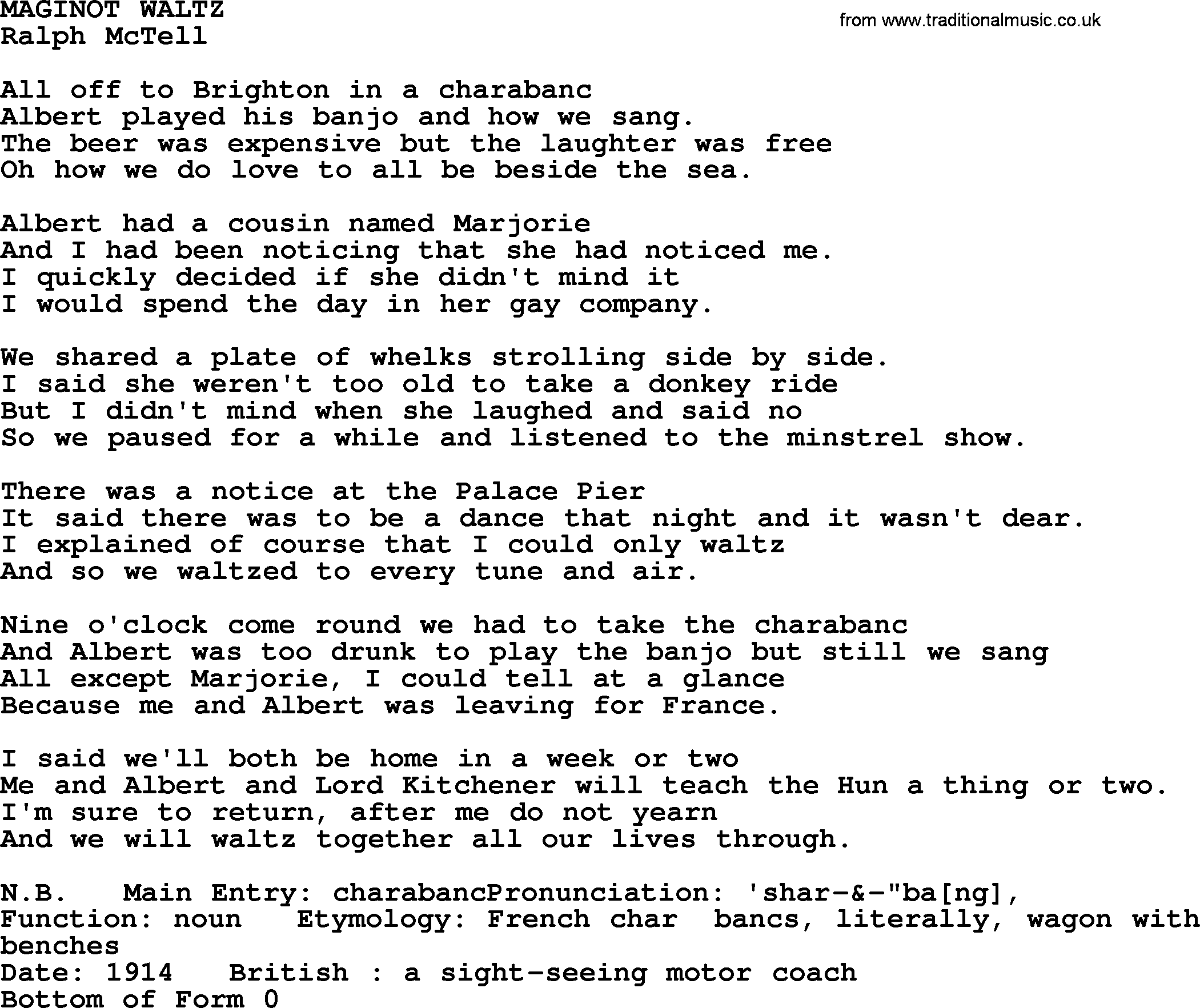 Ralph McTell Song: Maginot Waltz, lyrics
